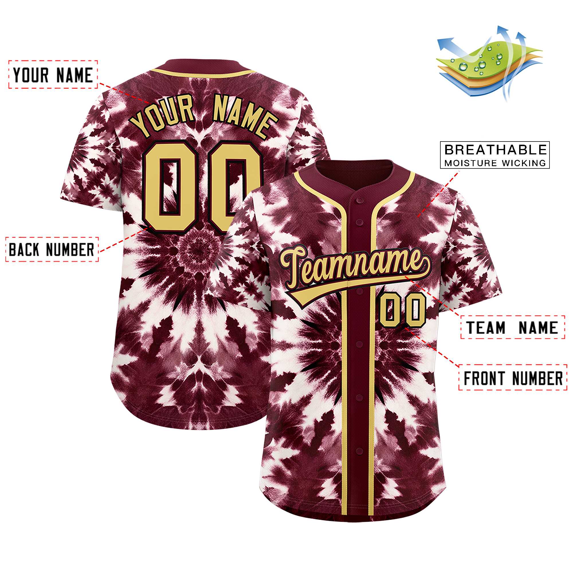 Authentisches Baseball-Trikot mit individuellem Tie-Dye-Graffiti-Muster Authentisches Baseball-Trikot mit individuellem Tie-Dye-Graffiti-Muster