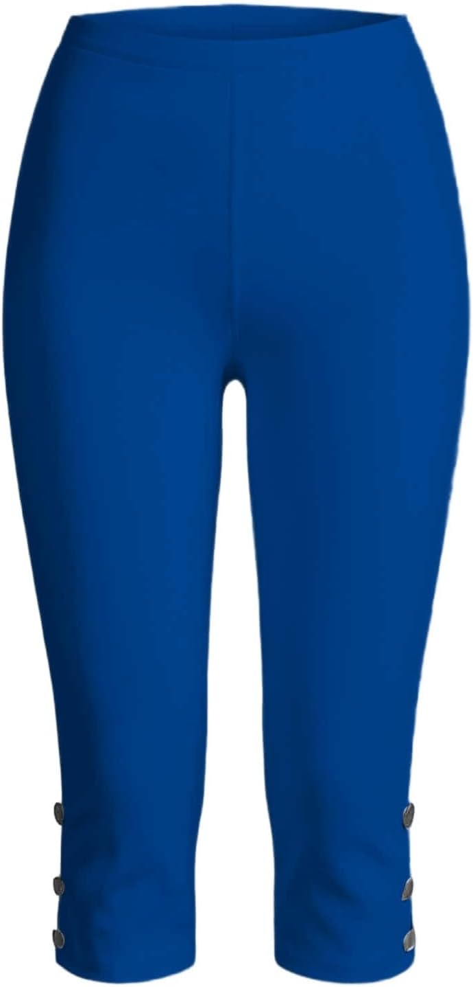 Women's Capri Leggings with Button Hem Slit (Royal Blue)