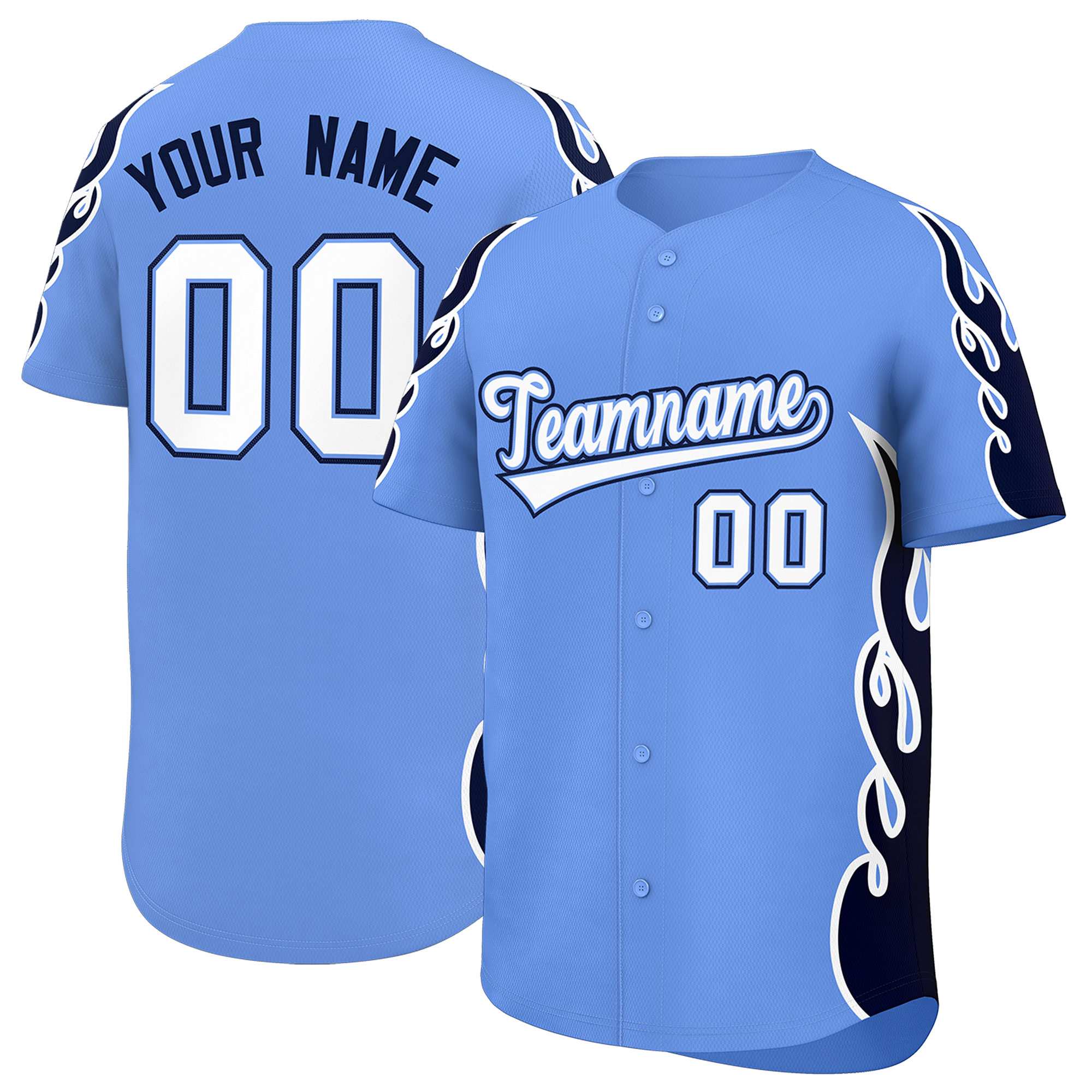 Benutzerdefiniertes Baseball-Trikot mit Seitenflammen-Umrissmuster für Sportuniformen