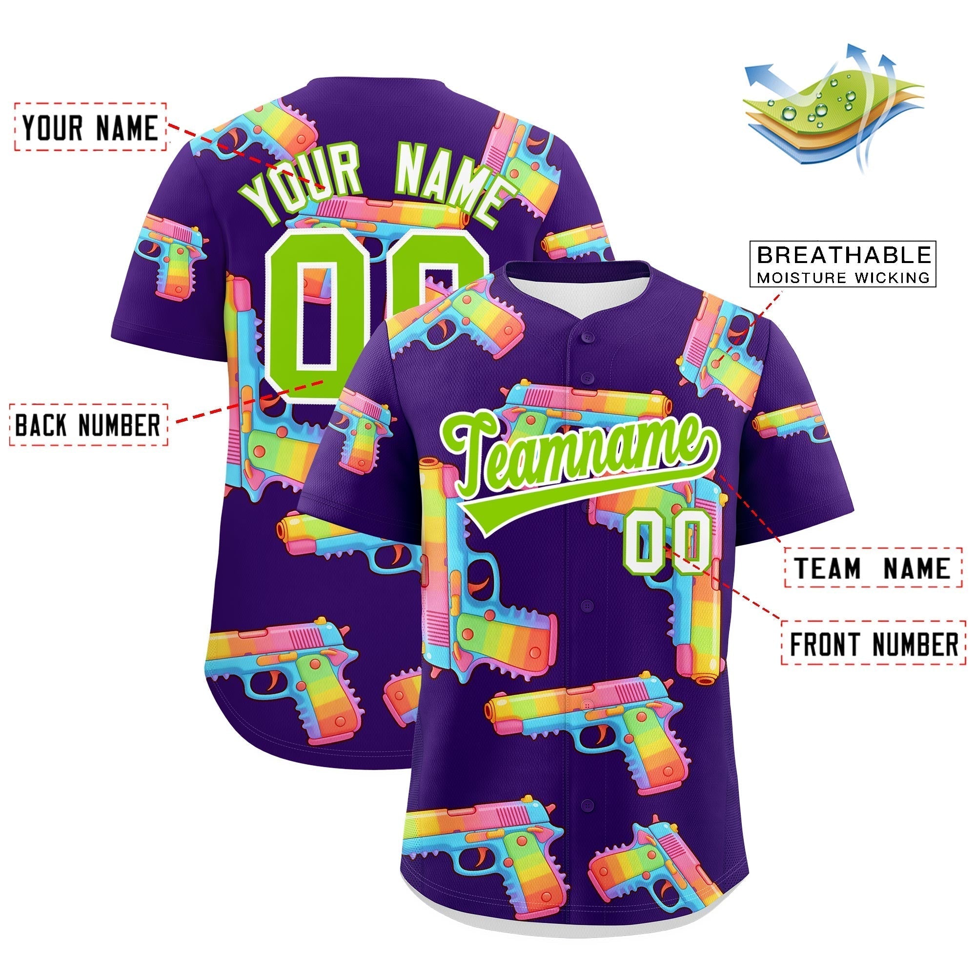Individuelles, mit Zucker überzogenes, leichtes Baseball-Trikot mit Feuerkraft-Graffiti-Muster