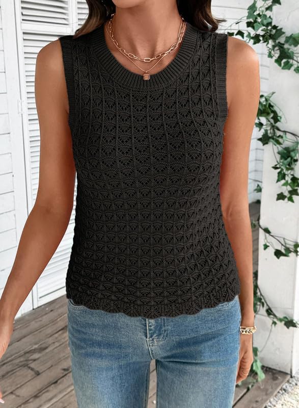Women's Black Crochet Sleeveless Knit Tank