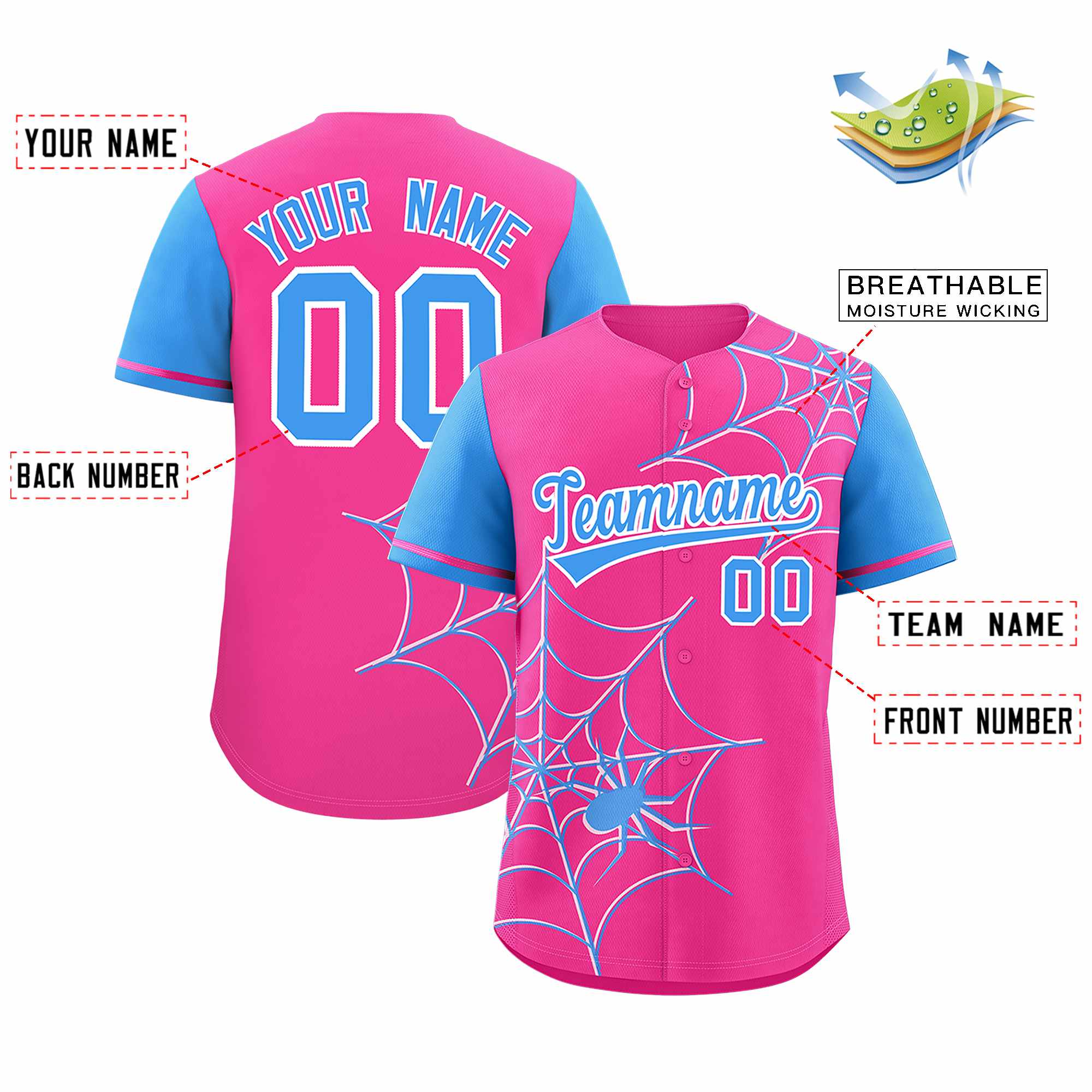 Benutzerdefiniertes Spinnennetz-Muster, Raglanärmel, authentisches Baseball-Trikot