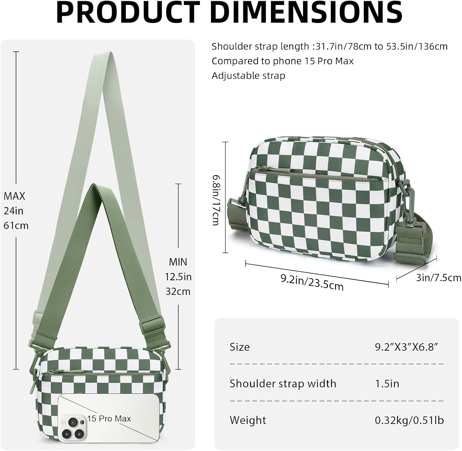 Women's Checkered Crossbody Bag Nylon with Wide Strap