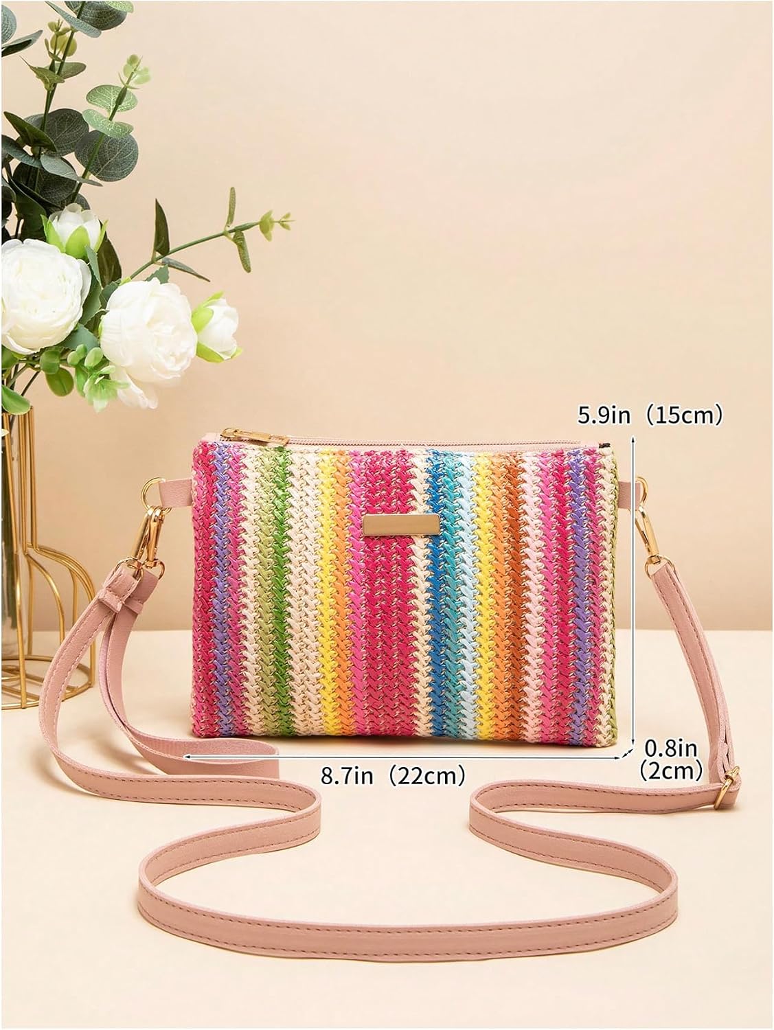 Women's Multicolor Woven Striped Crossbody Bag
