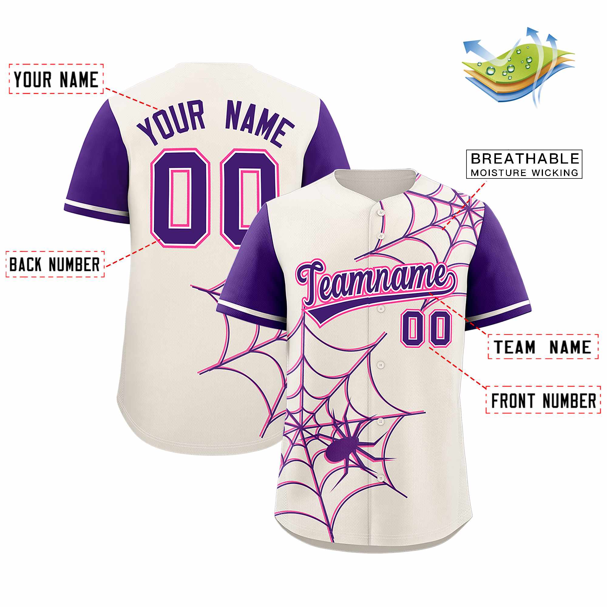 Benutzerdefiniertes Spinnennetz-Muster, Raglanärmel, authentisches Baseball-Trikot