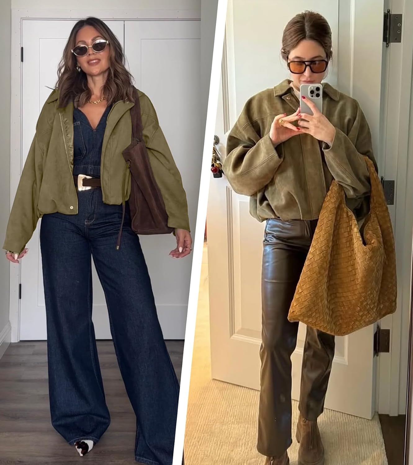 Womens Faux Suede Bomber Jacket Casual Lapel Pilot Cropped Coat Oversized Motorcycle Jackets Outerwear