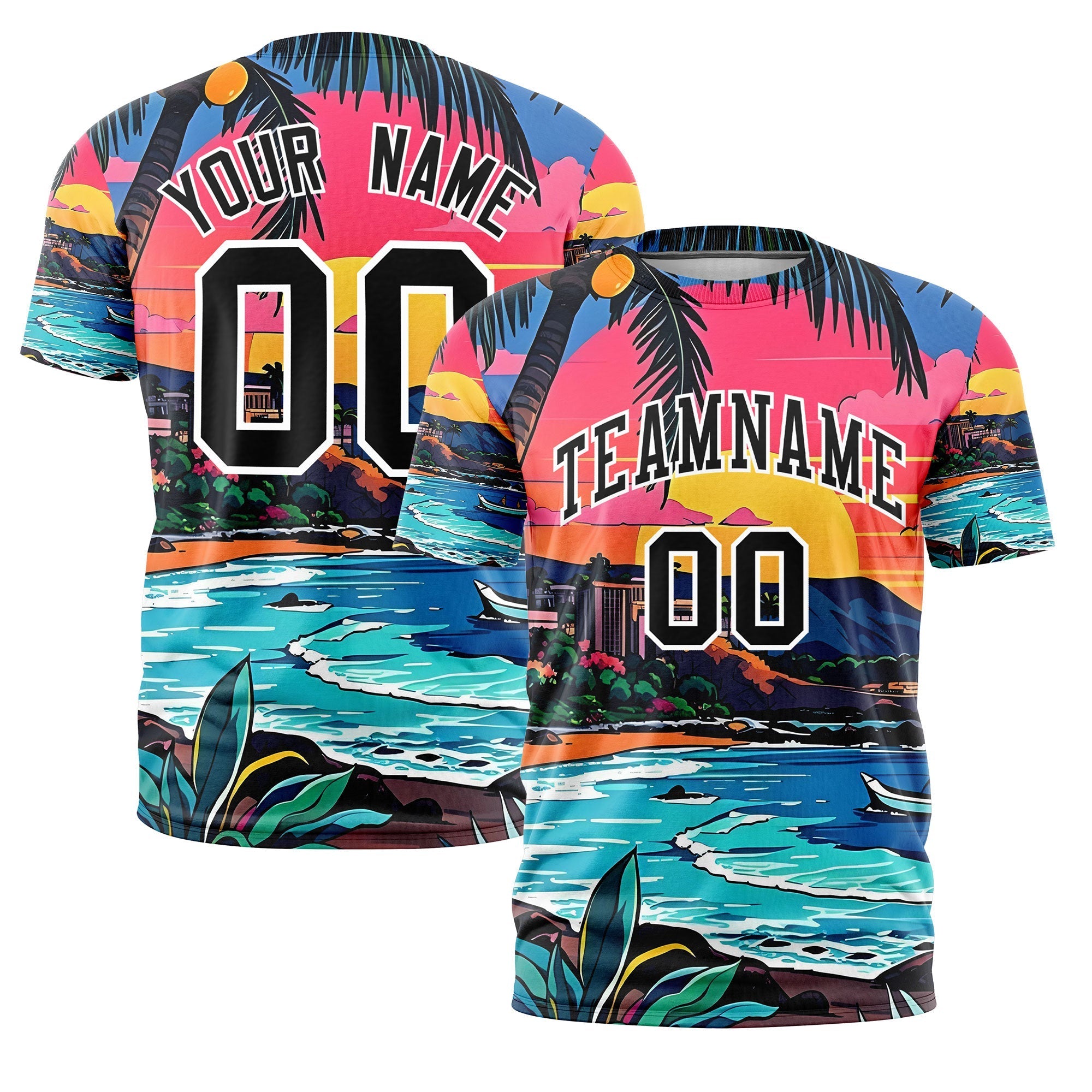 Benutzerdefiniertes T-Shirt im hawaiianischen Stil mit Graffiti-Muster