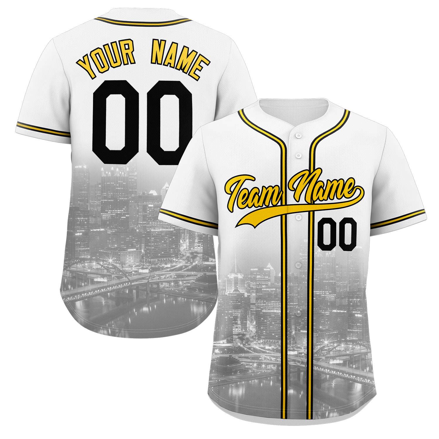 Benutzerdefiniertes Pittsburgh City Skyline Baseball-Trikot Benutzerdefiniertes Pittsburgh City Skyline Baseball-Trikot
