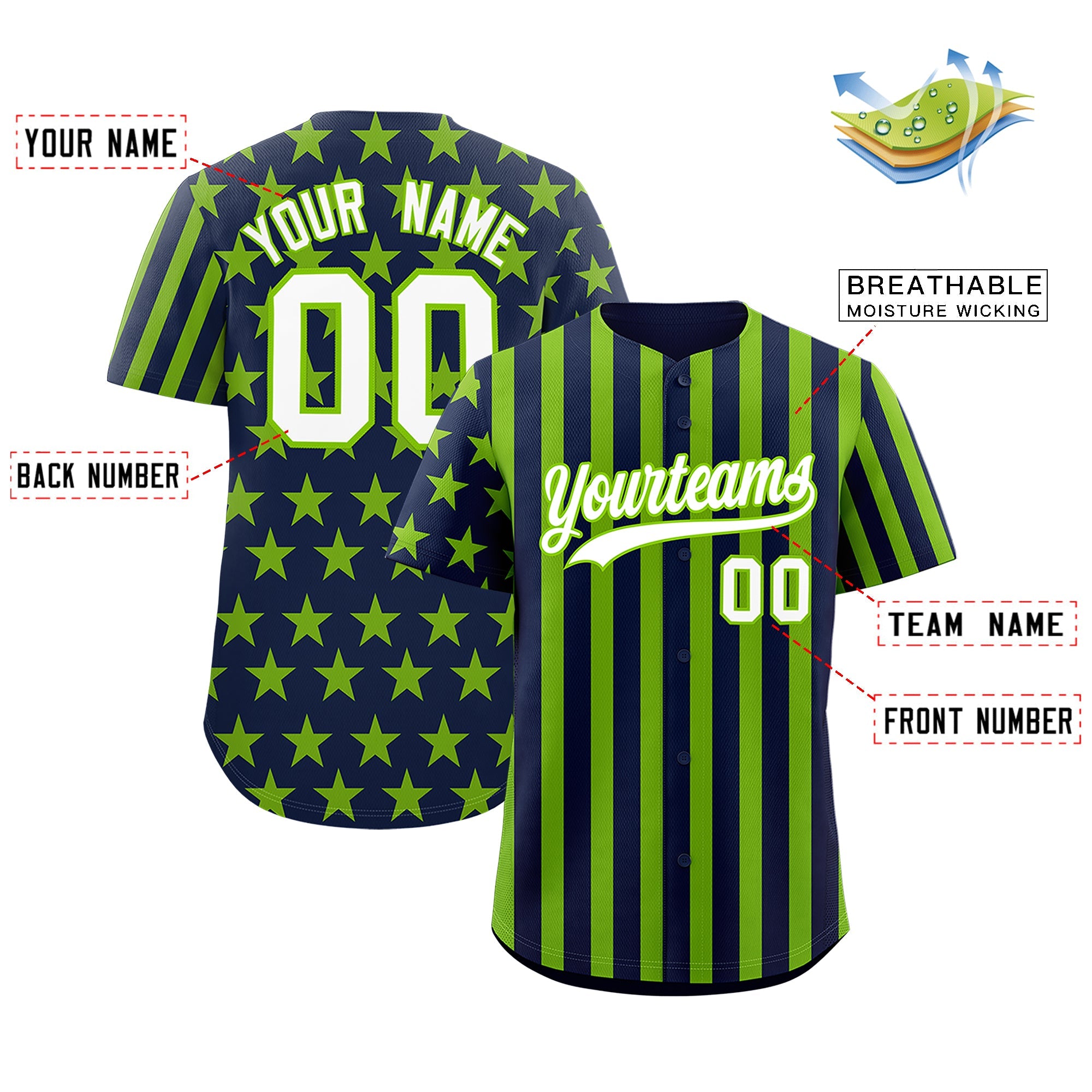 Benutzerdefiniertes Graffiti-Muster-Baseball-Trikot mit amerikanischer Flagge