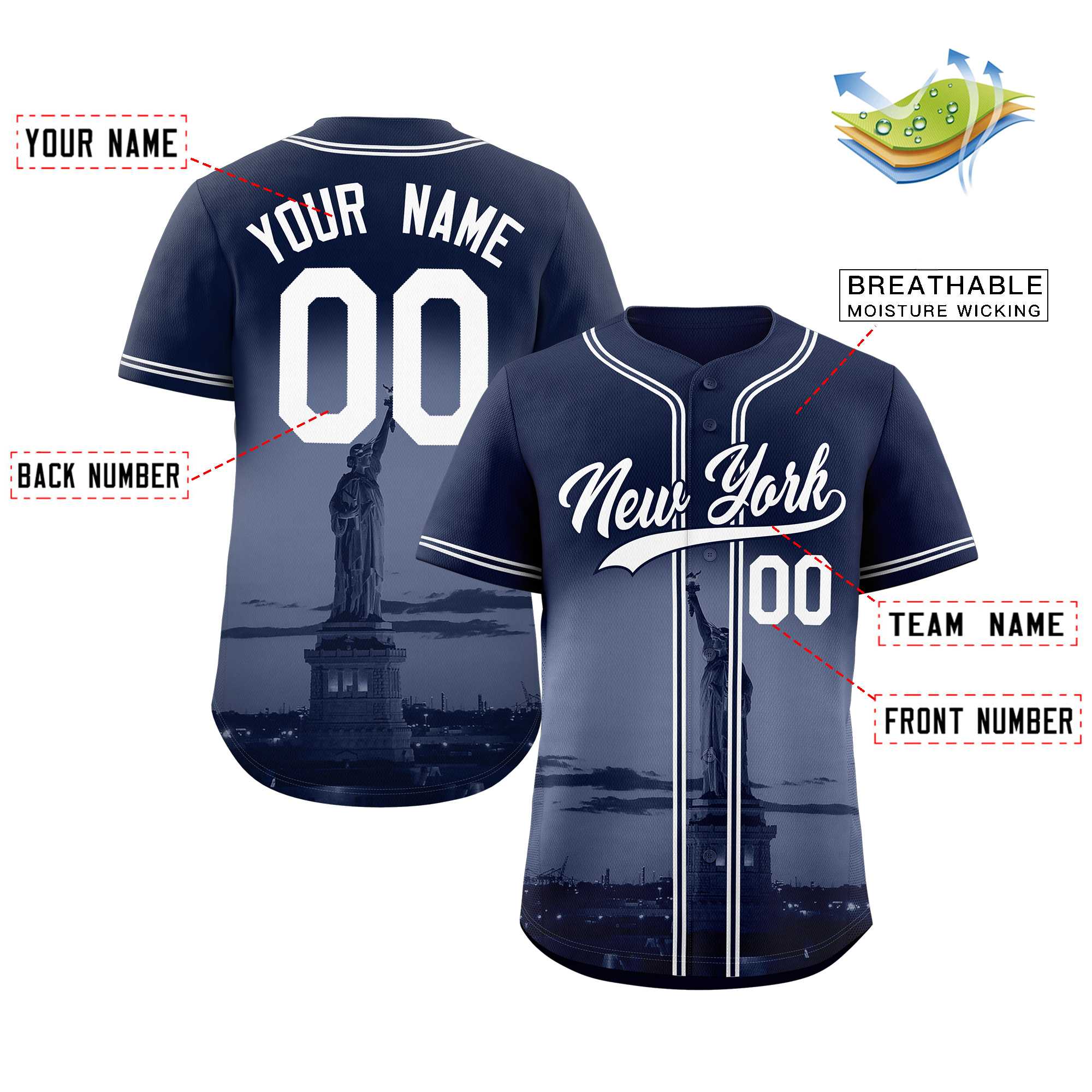 Benutzerdefiniertes New York City Skyline Baseball-Trikot
