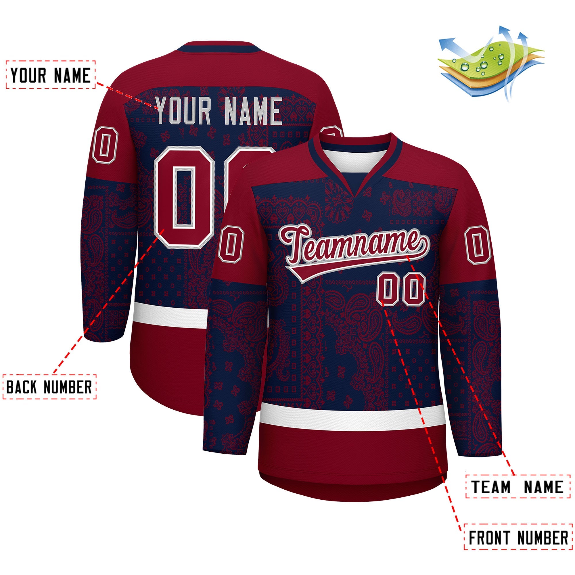 Custom Cashew Flower Graffiti Pattern V-Neck Hockey Jersey