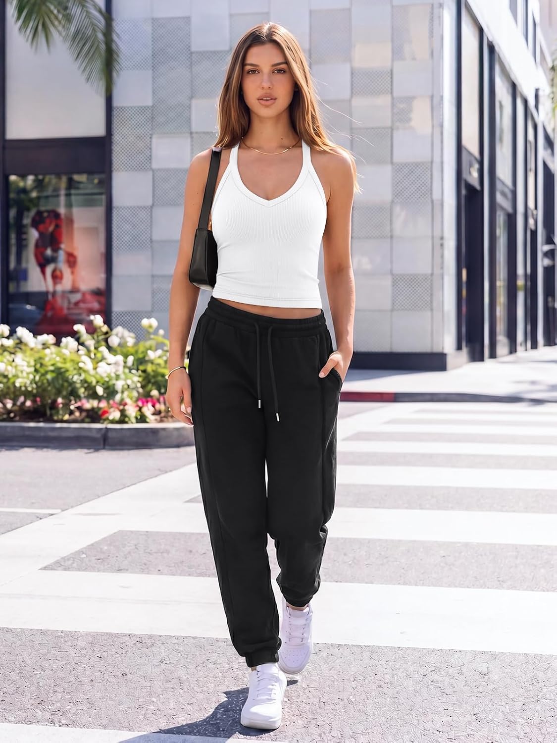 Women's Ribbed V Neck Racerback Cami White