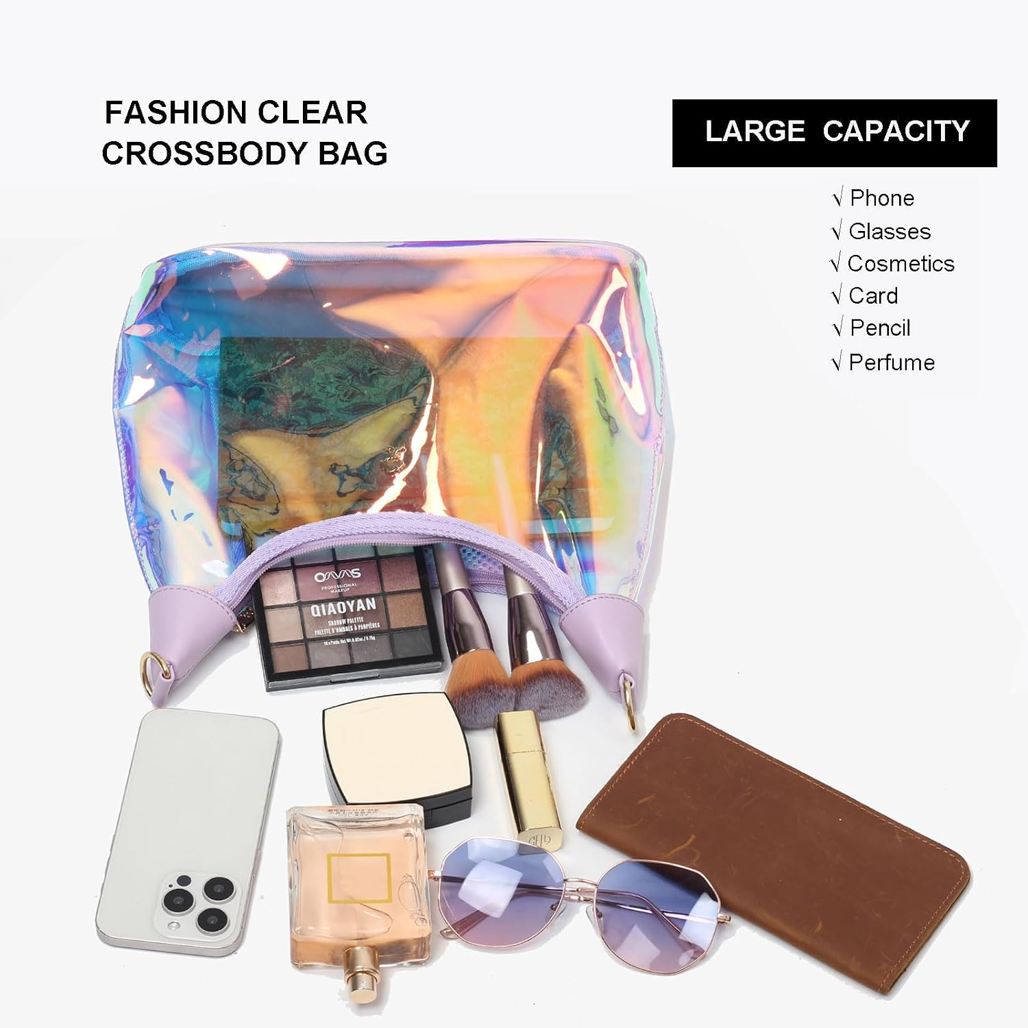 Women's Clear Iridescent Hobo Bag Stadium Approved