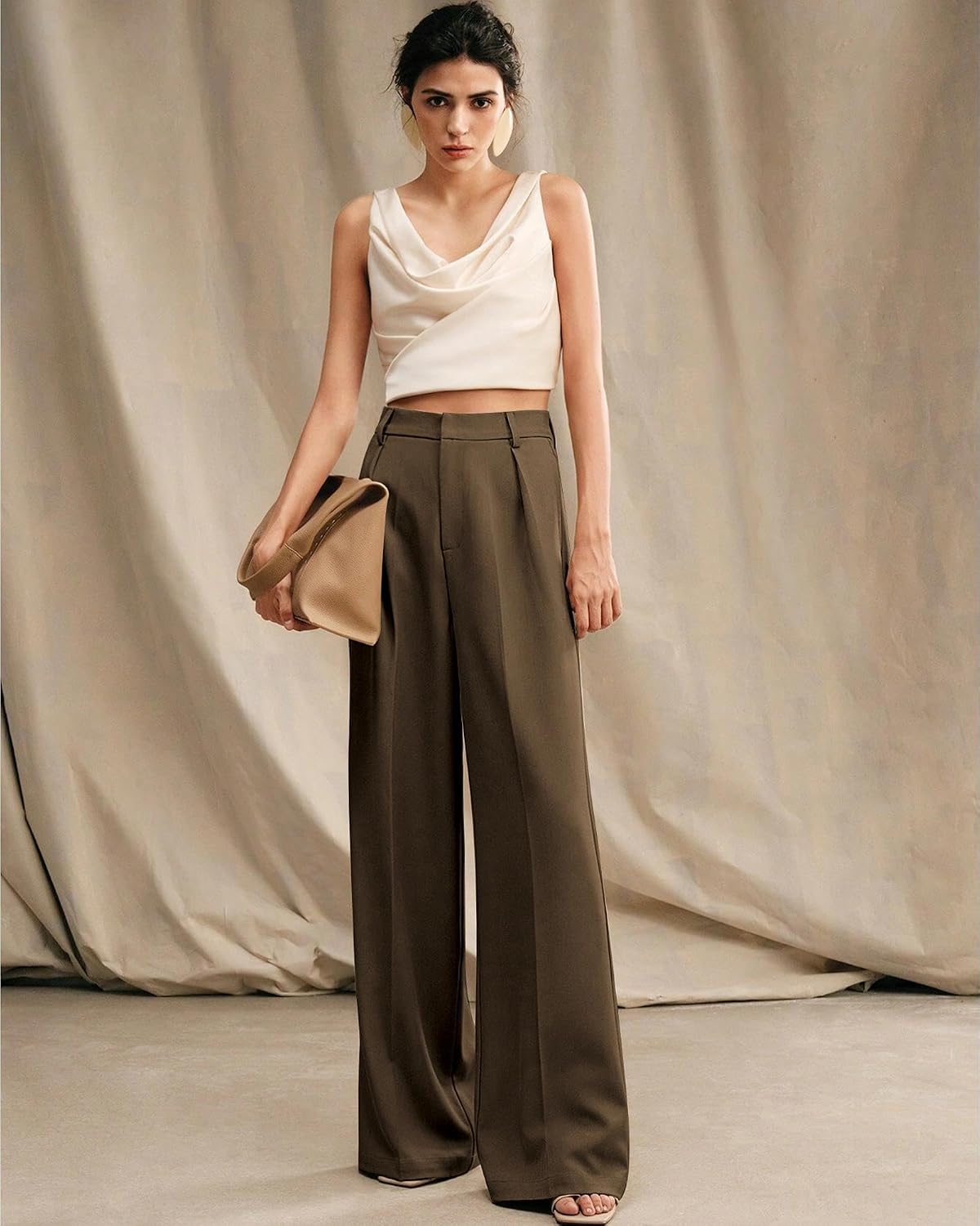 Womens Wide Leg Pants High Waist Straight Work Office Business Casual Palazzo Trousers with Pockets
