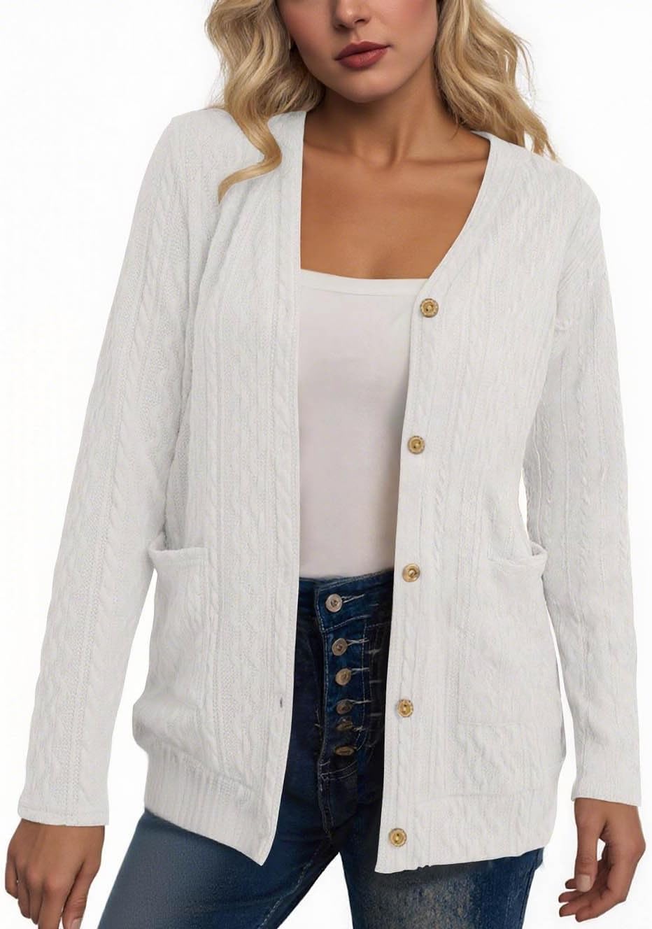 Womens Cardigan Fall Button Down Open Front Lightweight Cardigans Outfits Winter Outerwear with Pockets