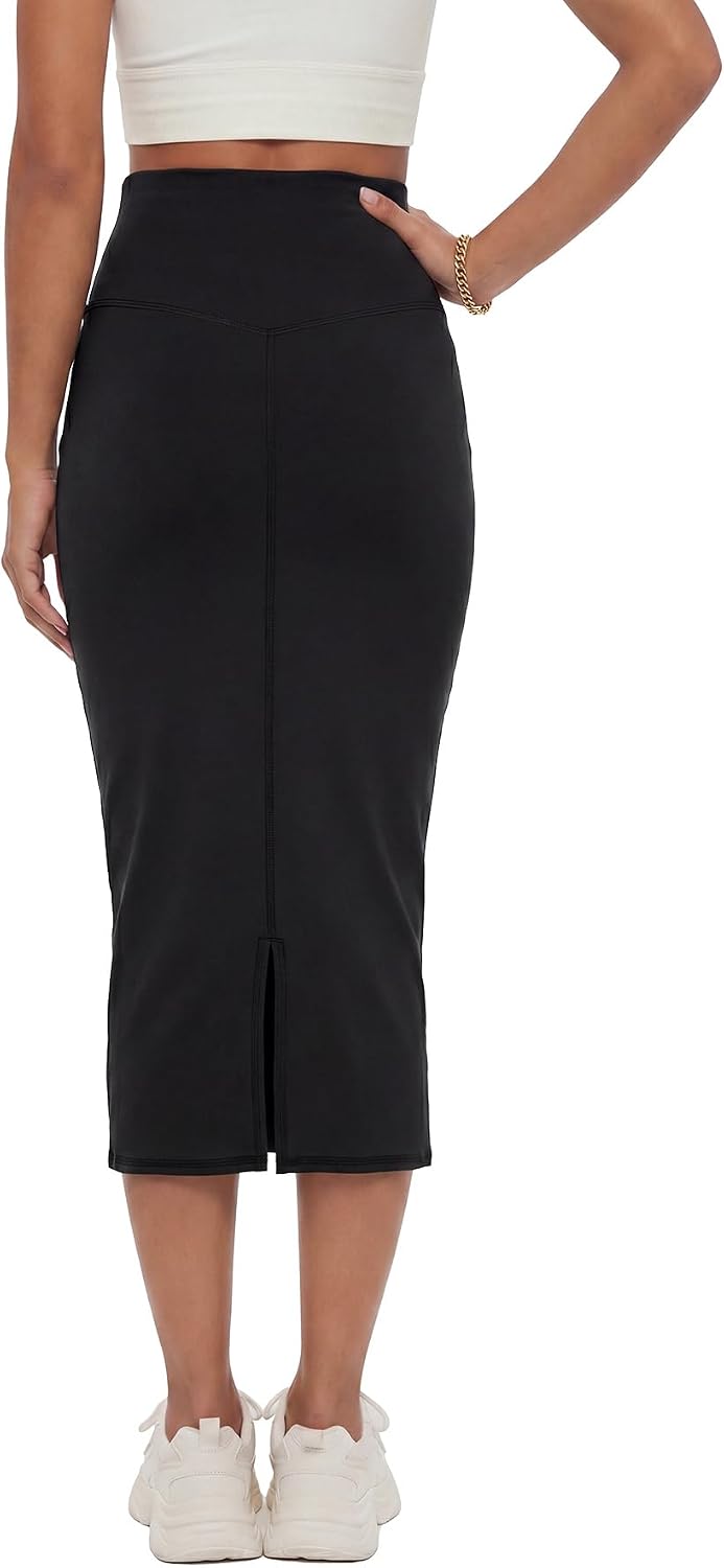 Women's Pencil Midi Skirt High Waist Stretch Black