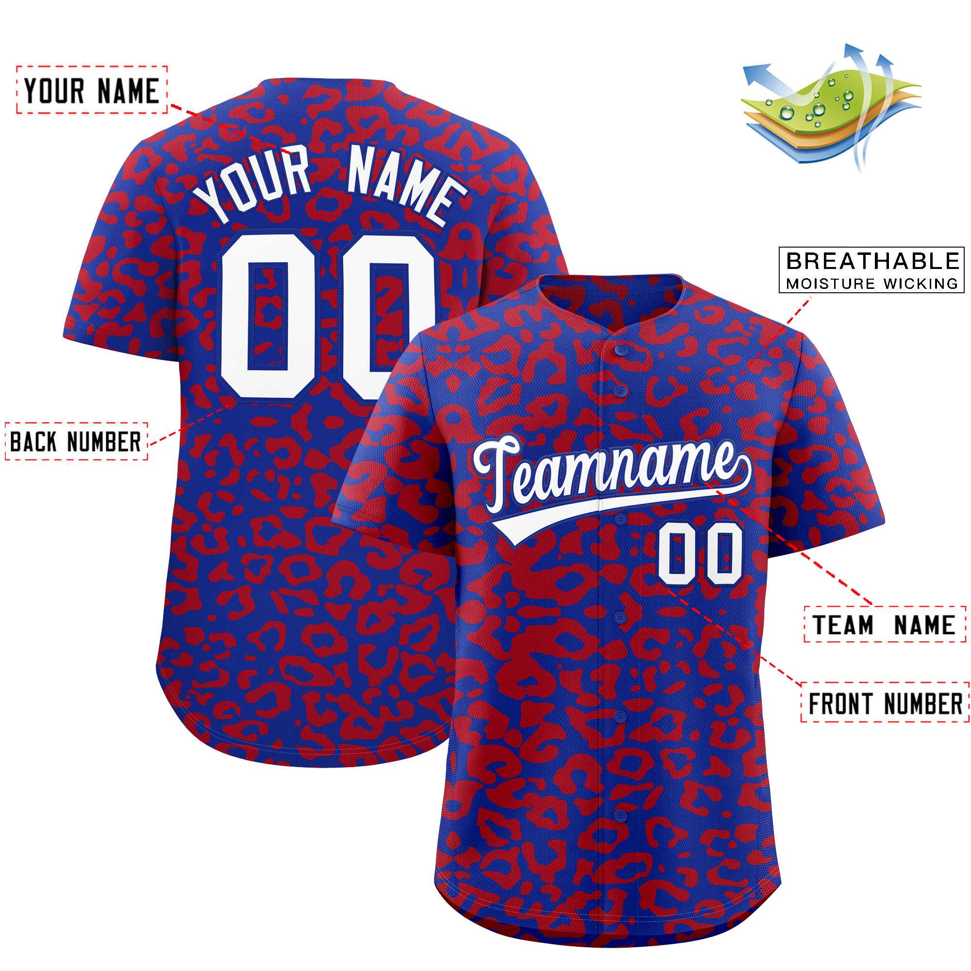 Authentisches Baseball-Trikot mit individuell gestaltetem Leopardenmuster