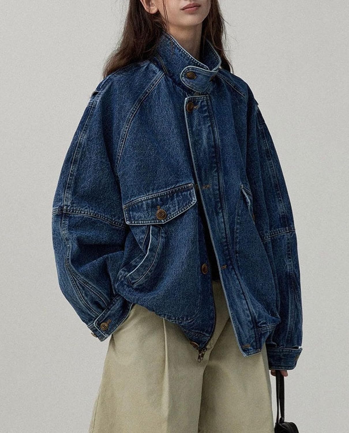 Women Oversized Jean Jacket Zip Up Denim Trucker Boyfriend Pilot Coat Y2k Baggy Jackets Fall Outwear