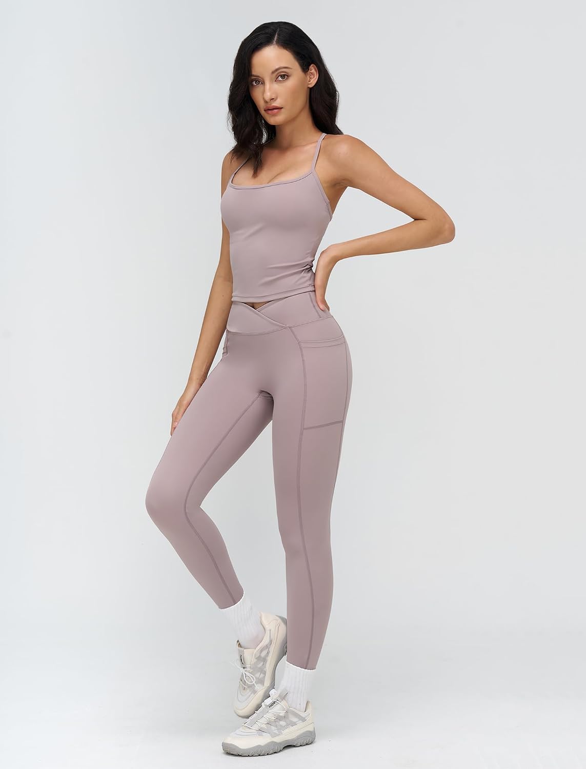 Workout Sets for Women 2 Piece High Waist Yoga Outfits Racerback Tank Leggings Gym Sets with Pockets