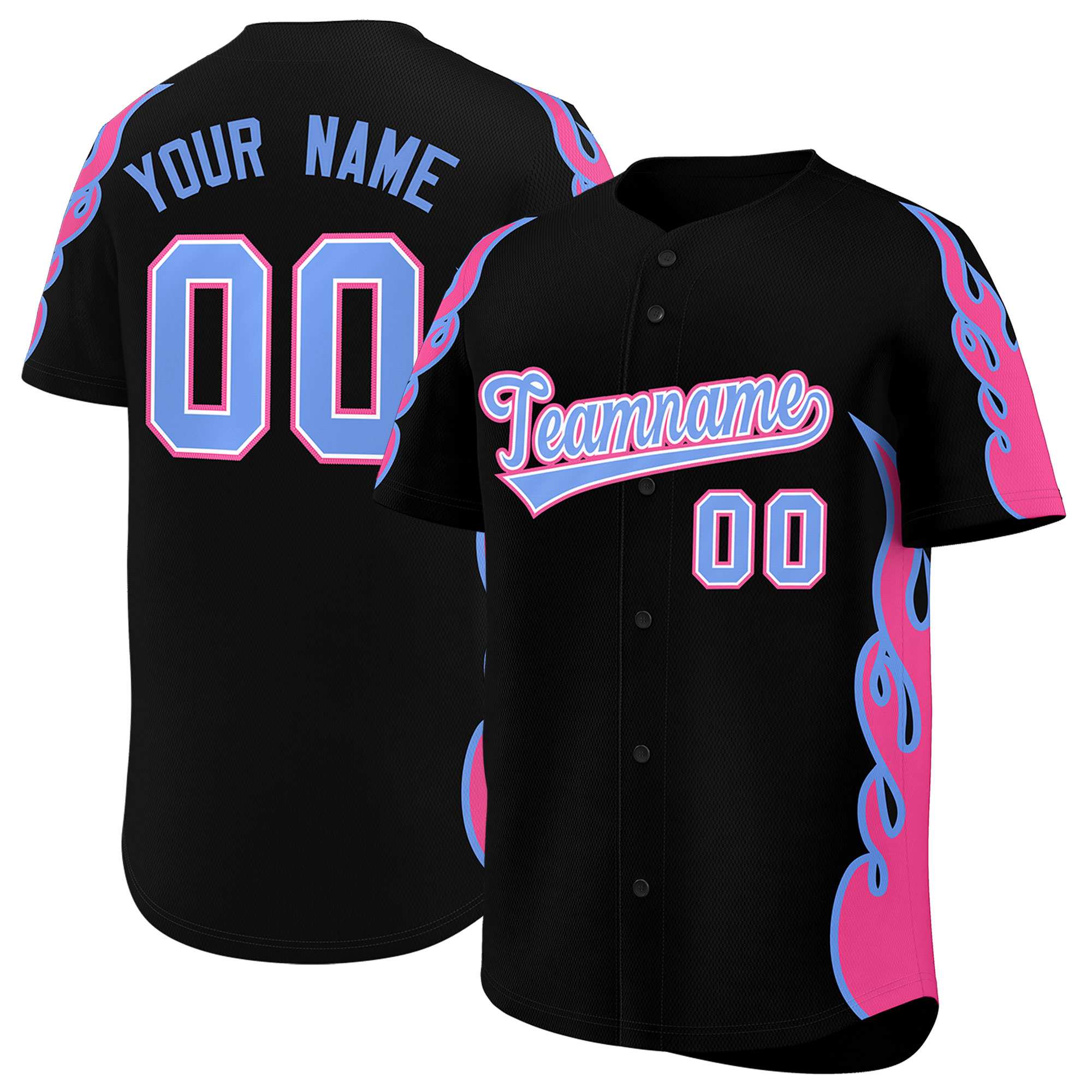 Benutzerdefiniertes Baseball-Trikot mit Seitenflammen-Umrissmuster für Sportuniformen