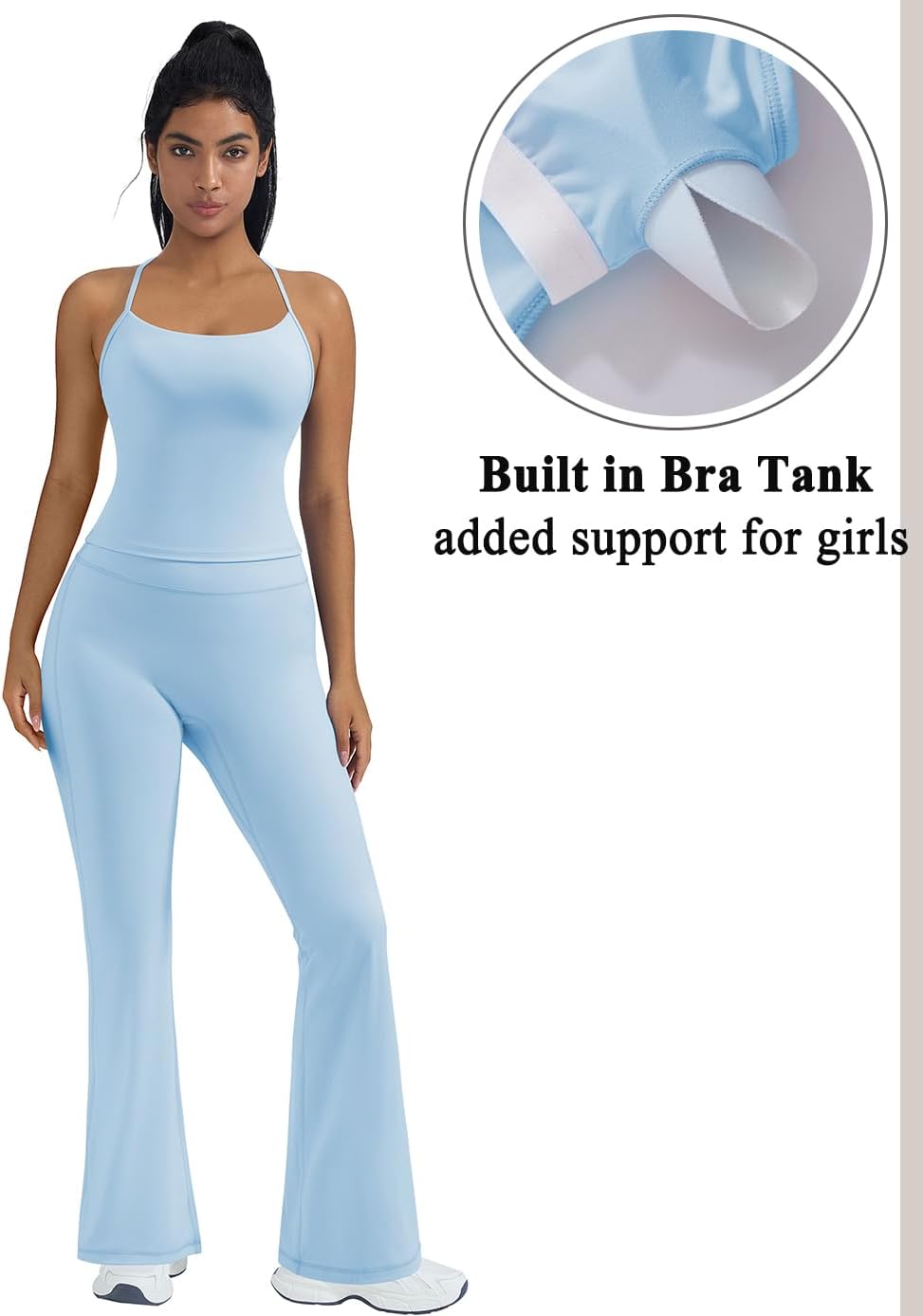 Women's Halter Tank Flare Leggings Workout Set Baby Blue