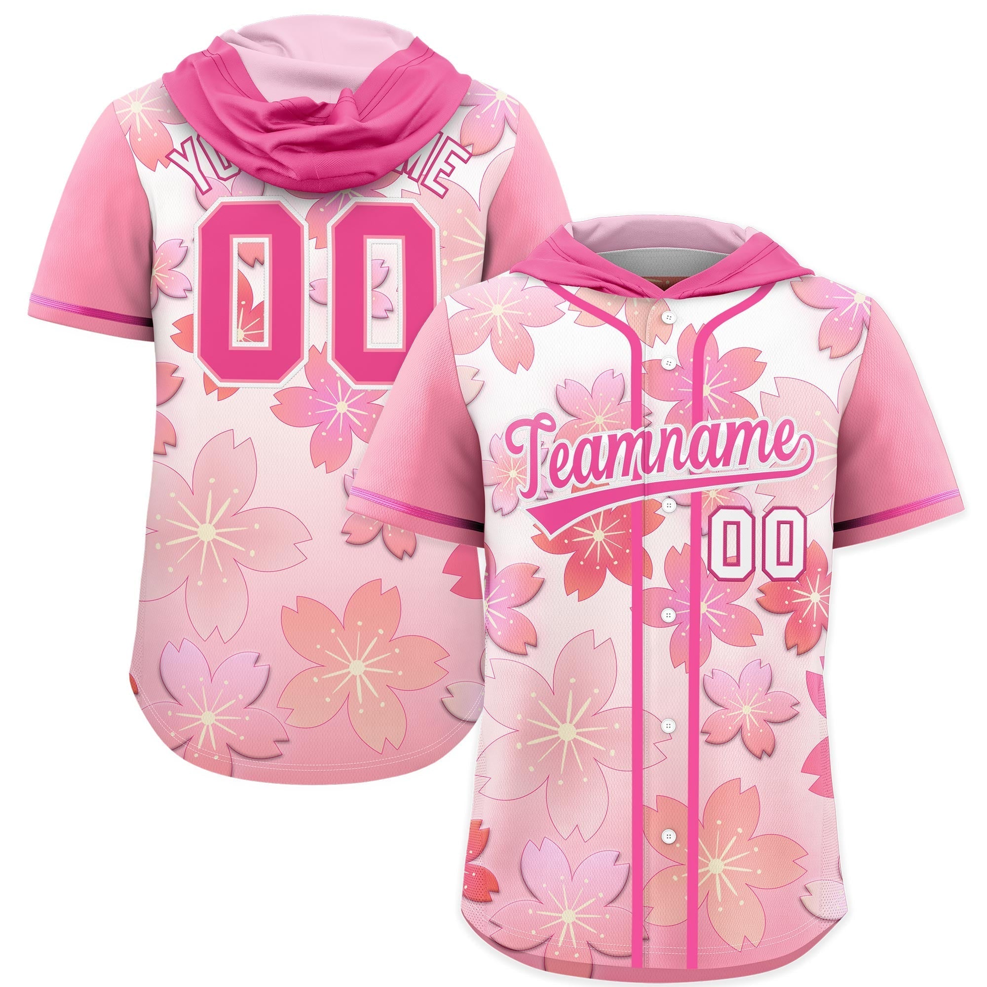 Benutzerdefiniertes Kirschblüten-Raglanärmel-atmungsaktives Baseball-Kapuzentrikot Benutzerdefiniertes Kirschblüten-Raglanärmel-atmungsaktives Baseball-Kapuzentrikot