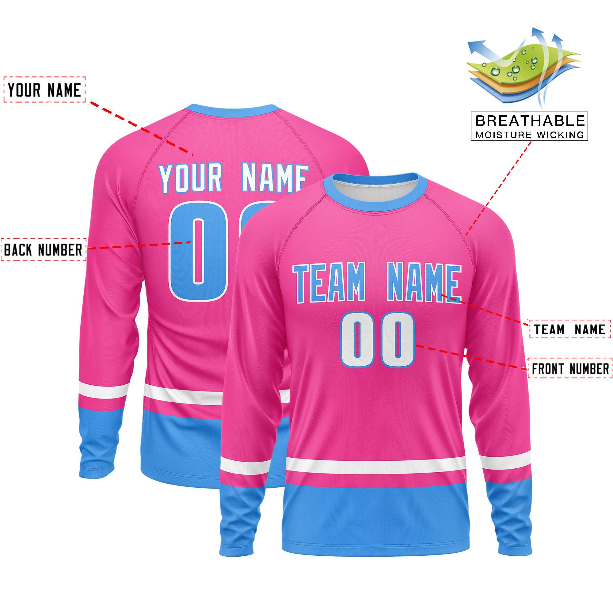 Maßgeschneidertes Langarm-Performance-T-Shirt im Farbblockdesign in Pink, Weiß und Puderblau