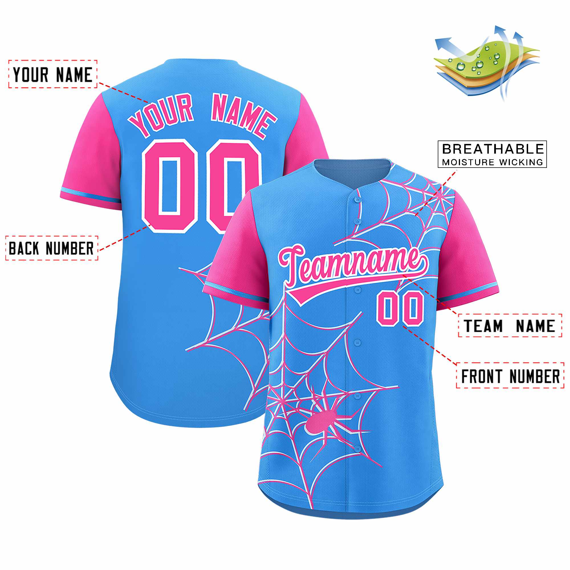 Benutzerdefiniertes Spinnennetz-Muster, Raglanärmel, authentisches Baseball-Trikot