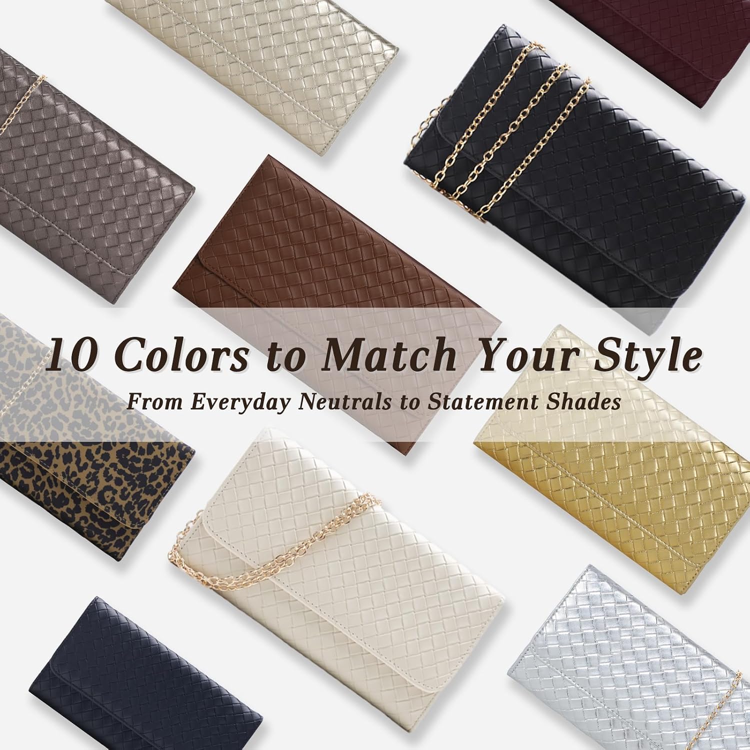 Women's Woven Leather Chain Clutch Crossbody Wallet Purse