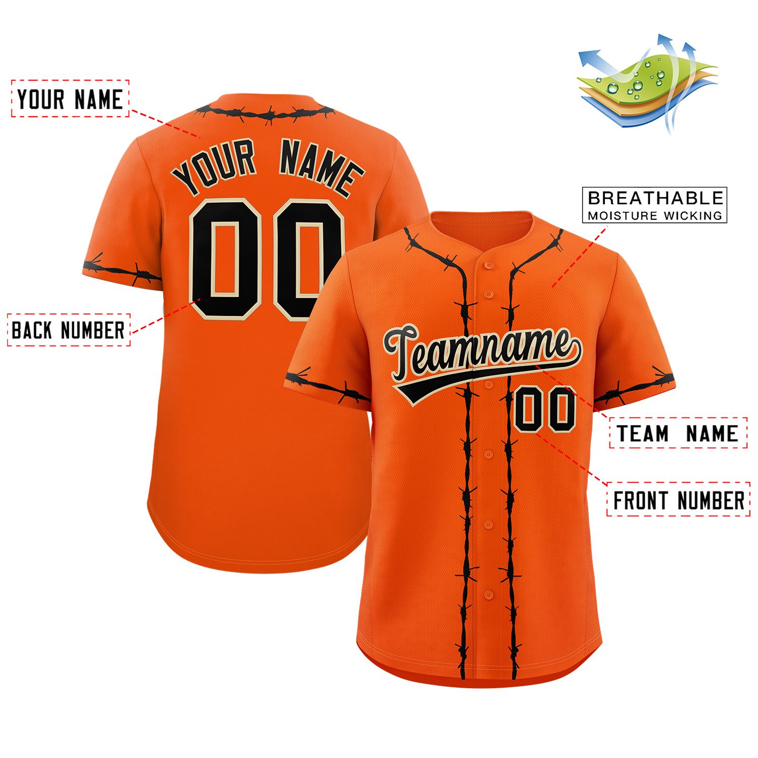 Benutzerdefiniertes, geripptes, authentisches Thorns-Baseballtrikot im klassischen Stil