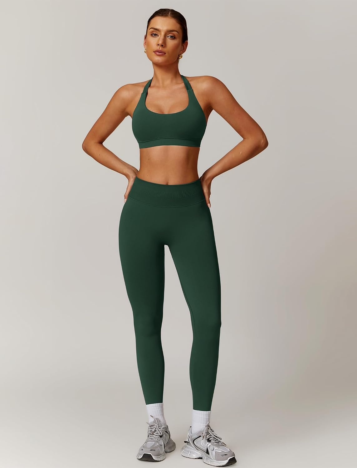 Women's Seamless Workout Set Halter Bra Leggings Green