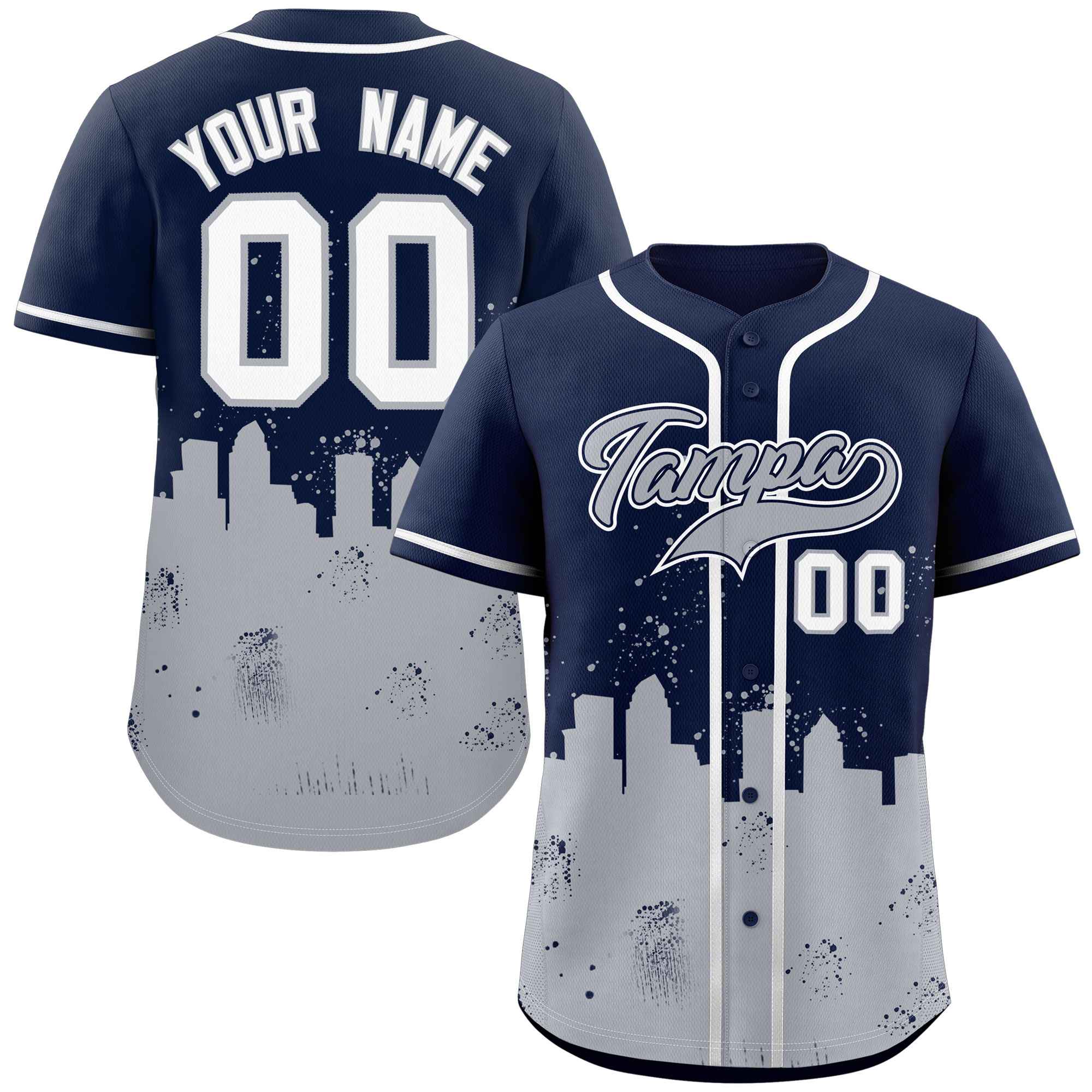 Benutzerdefiniertes, personalisiertes Tampa City Nightscape Authentisches Baseball-Trikot in Marineblau