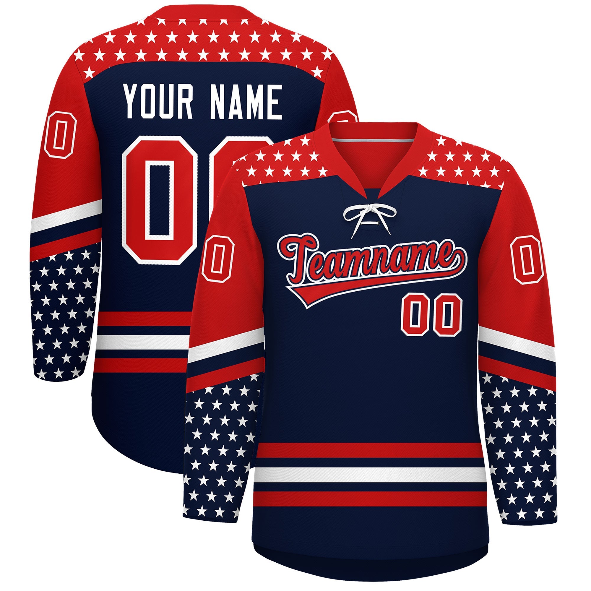 Custom Star Series Personalization Lace-Up Neck Hockey Jersey