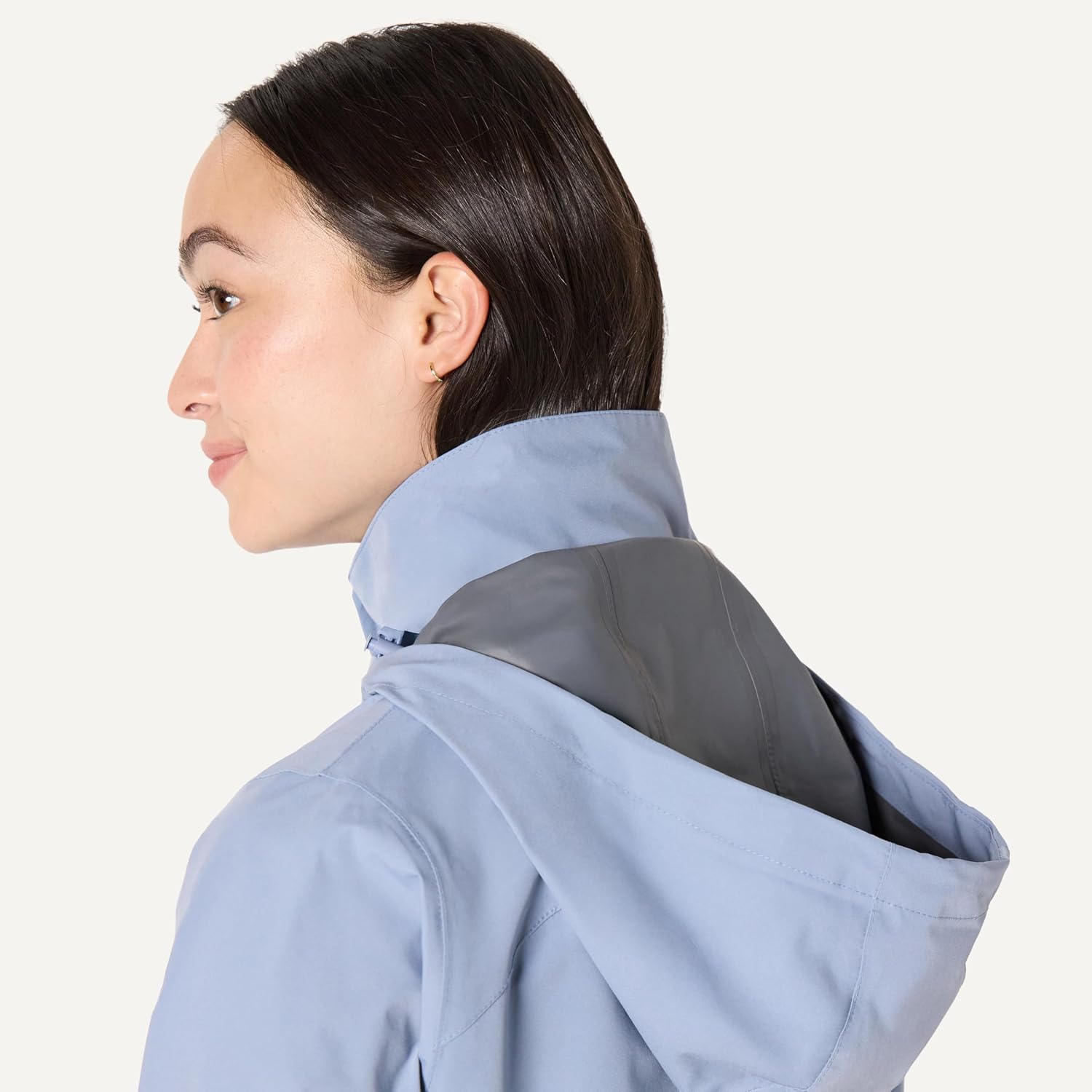 Women's Packable Rain Jacket Waterproof Hood Dusty Blue