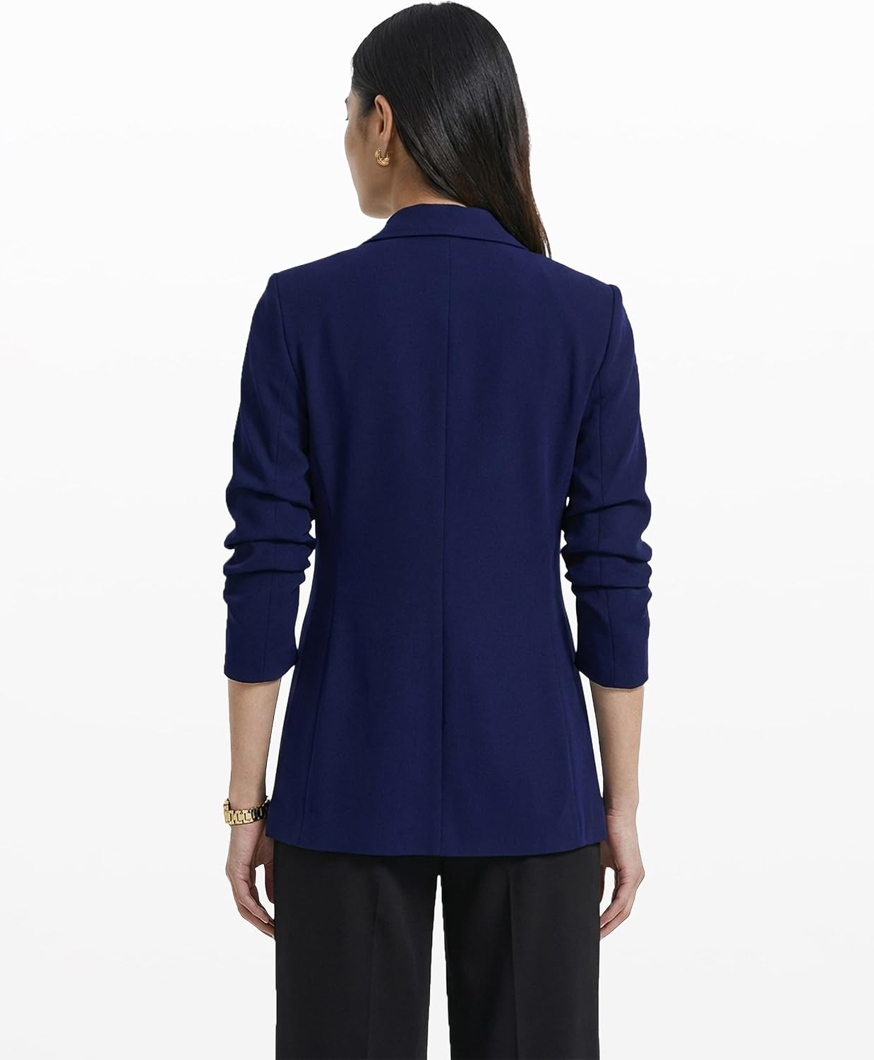Women's Ruched Sleeve Open Front Blazer Royal Blue