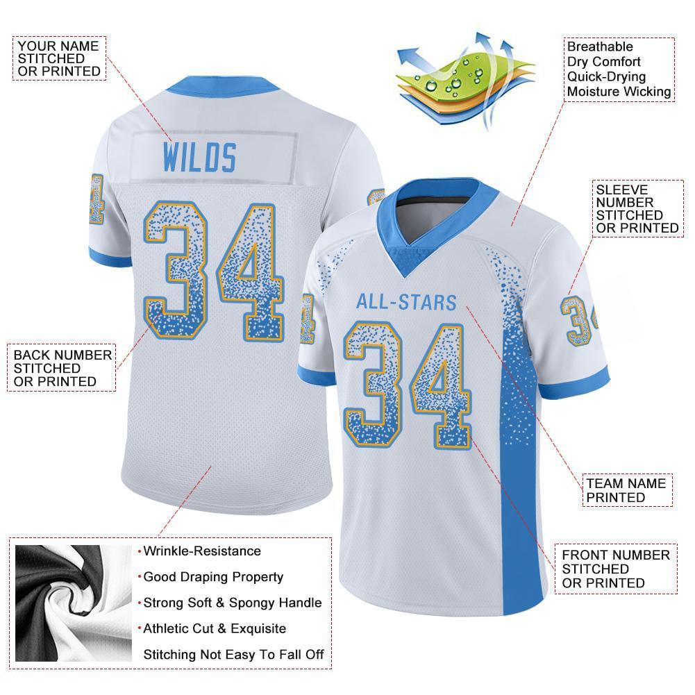 Benutzerdefiniertes authentisches Drift Fashion Mesh-Fußballtrikot in Pulverblau und Gold