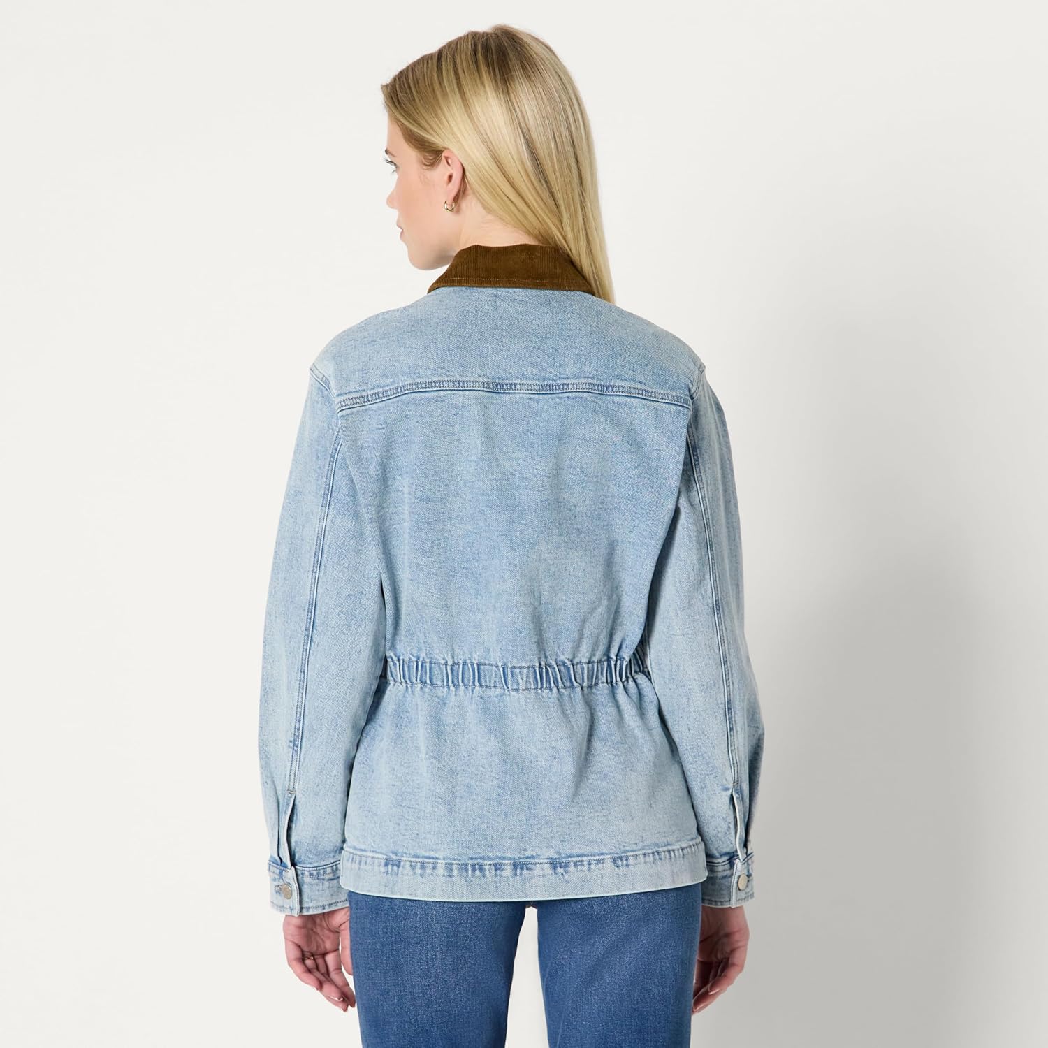 Women's Corduroy Collar Cinched Waist Denim Barn Jacket Women's Corduroy Collar Cinched Waist Denim Barn Jacket