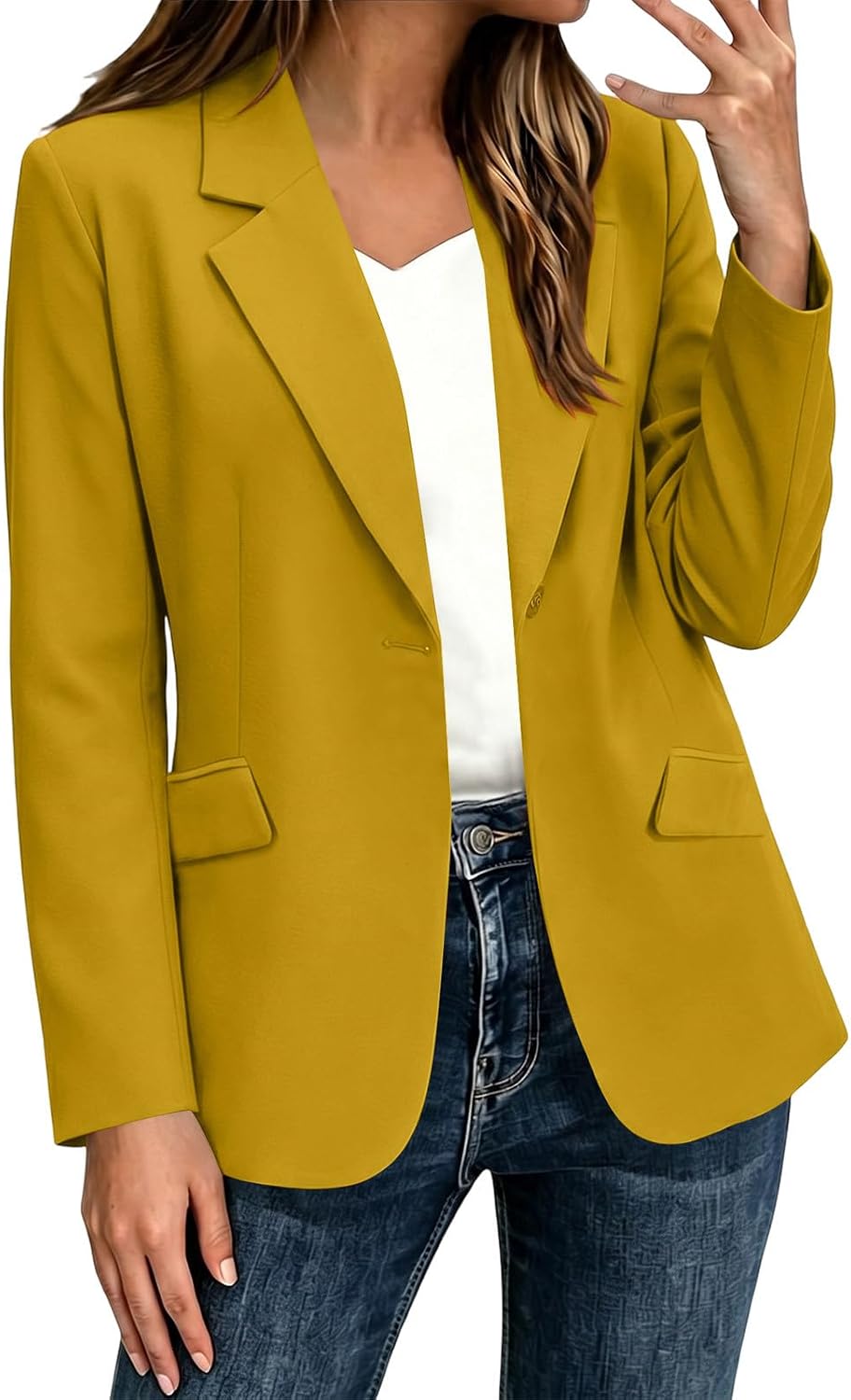 Women's One Button Blazers Business Casual Long Sleeve Suit Jackets Blazer for Women Down Notch Lapel with Pockets Solid Work Office Jacket Coats