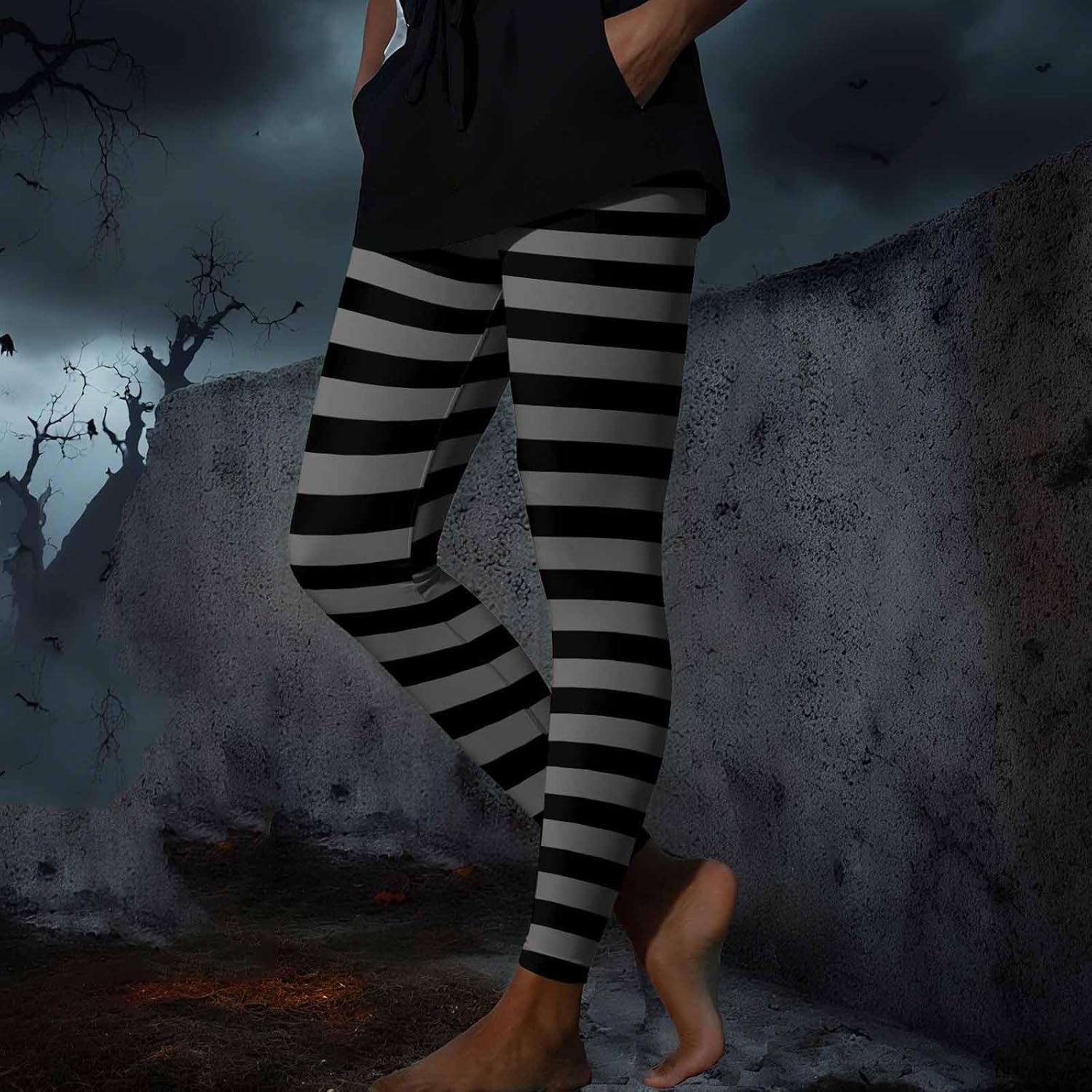 Striped Leggings for Women Halloween Yoga Pants High Waisted Tummy Control Activewear Workout Leggings