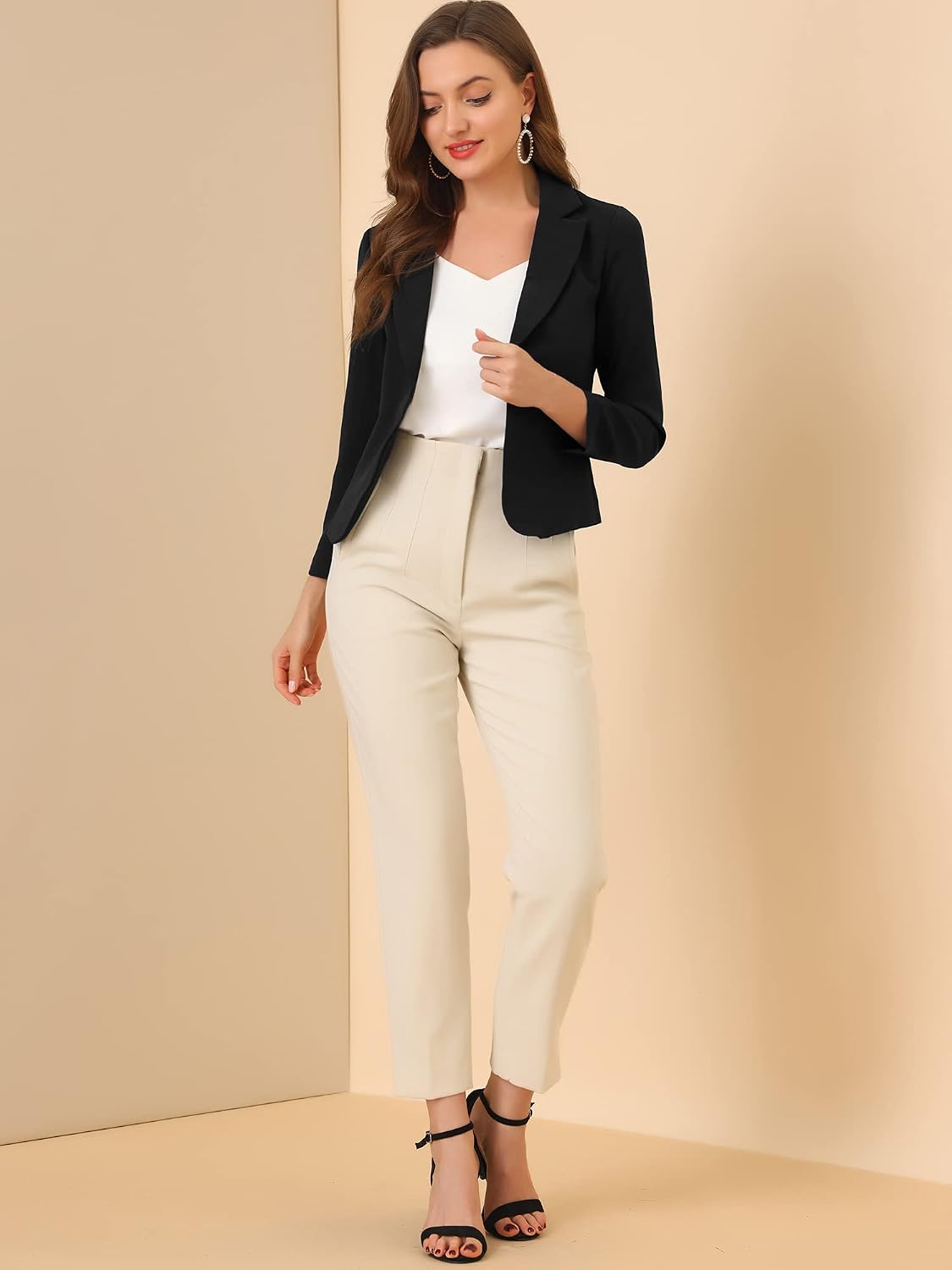 Women's Dressy Blazer Open Front Office Work Business Crop Suit Blazers