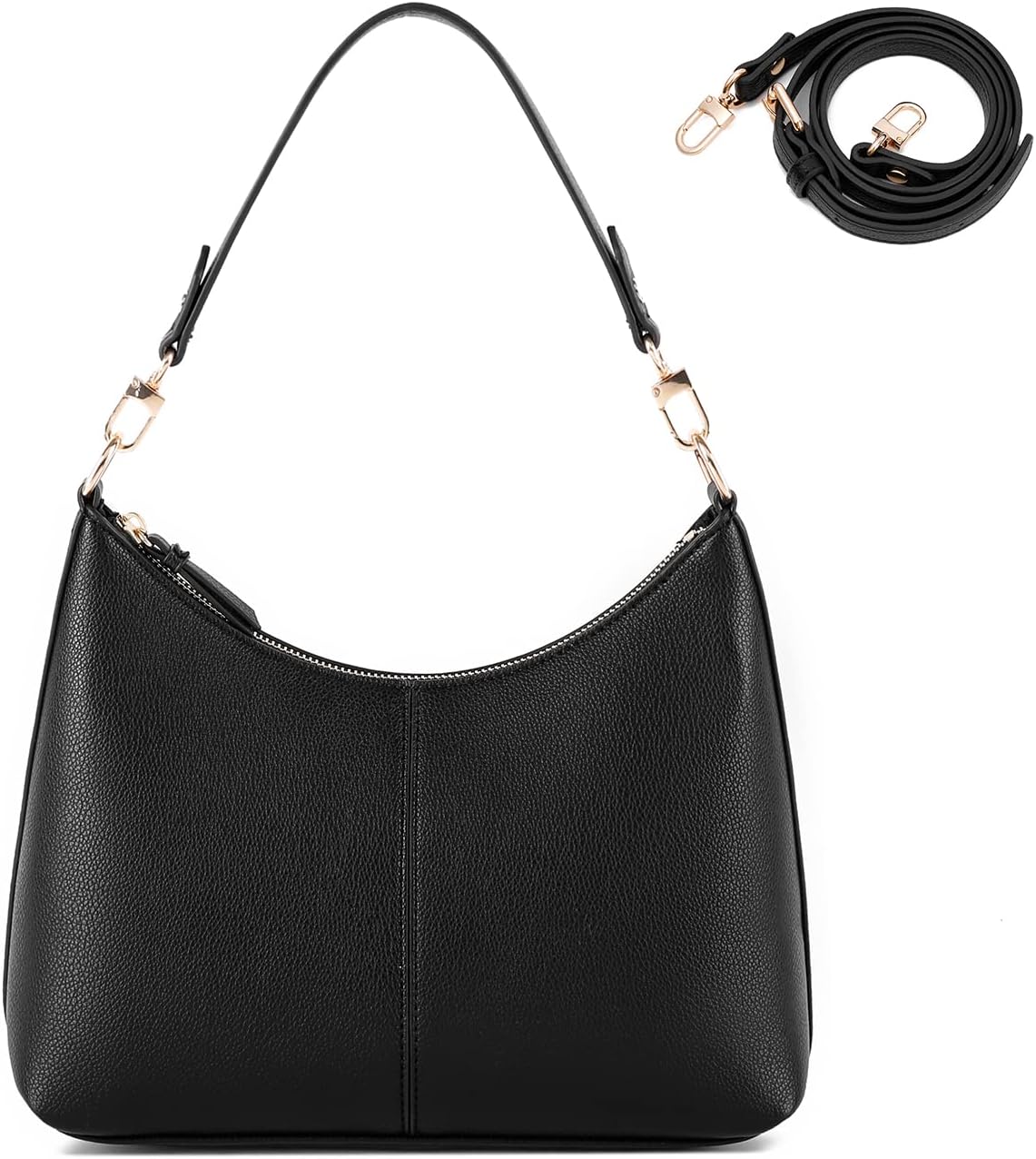 Women's Black PU 2-Way Shoulder Crossbody Bag Rose Gold