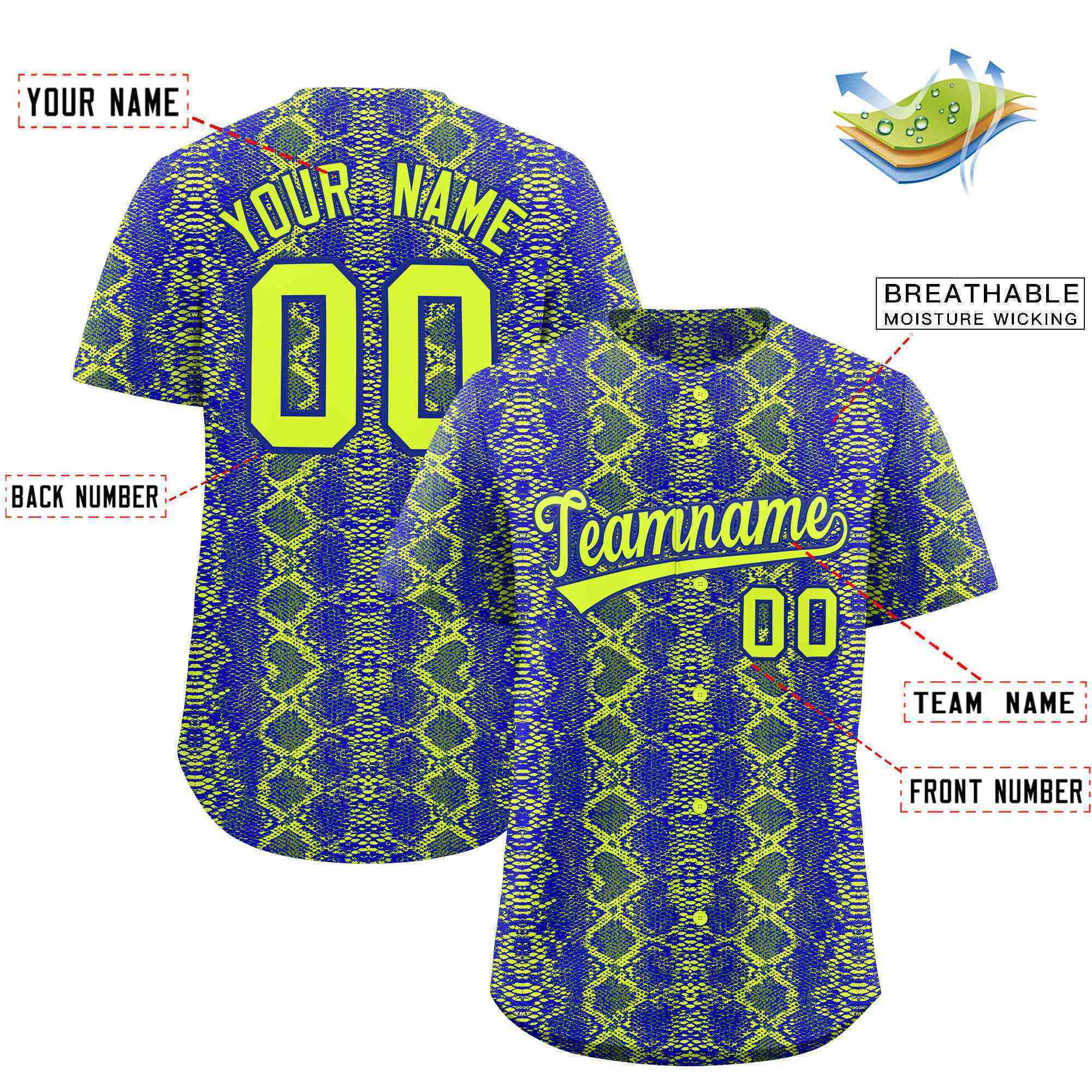 Benutzerdefiniertes authentisches Baseball-Trikot mit mehrfarbigem Schlangenledermuster