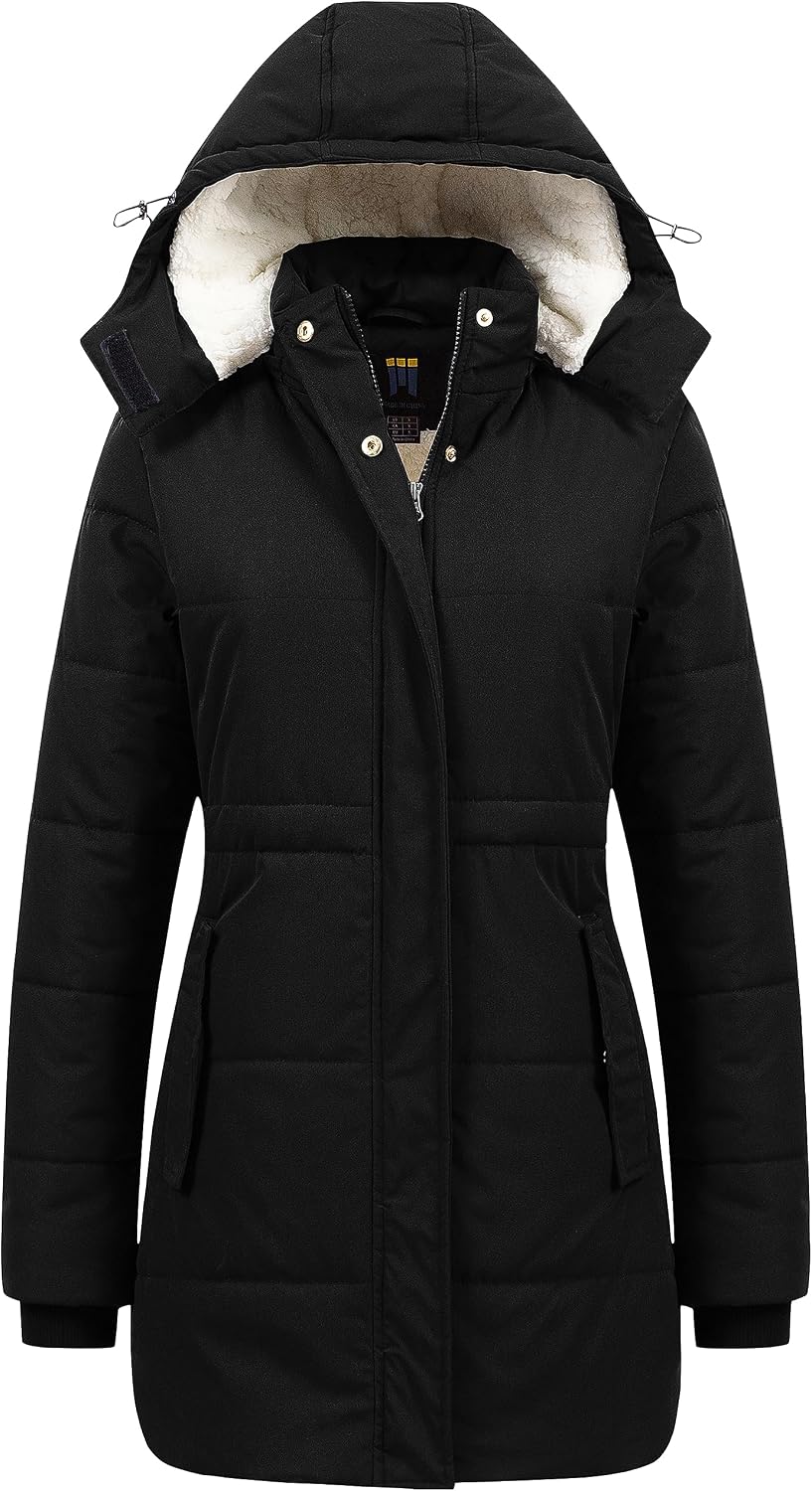 Women's Sherpa Lined Hooded Puffer Parka Black