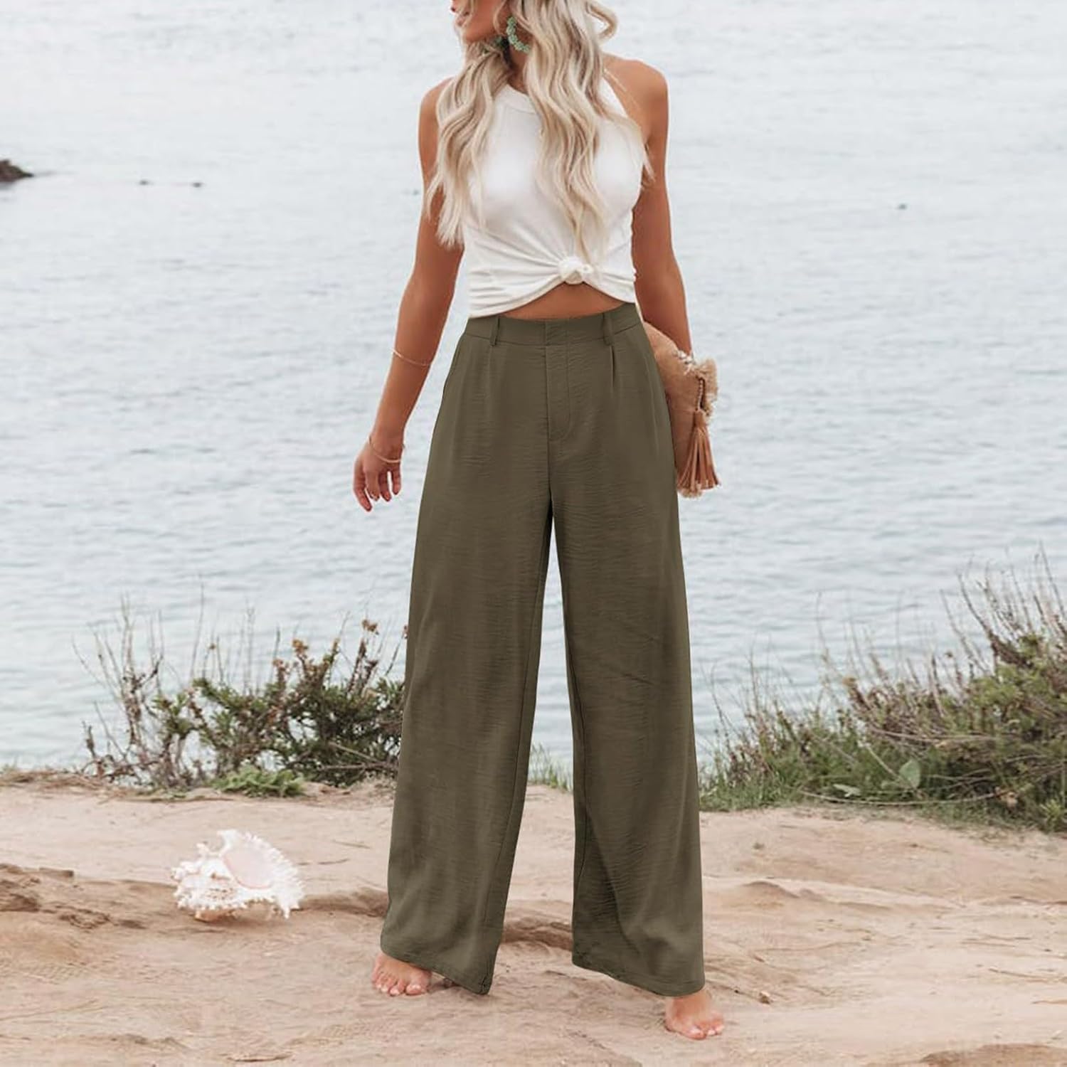 High Waisted Linen Pants Women Summer Wide Leg Cotton Palazzo with Pockets Comfy Long Work Trousers High Waisted Linen Pants Women Summer Wide Leg Cotton Palazzo with Pockets Comfy Long Work Trousers