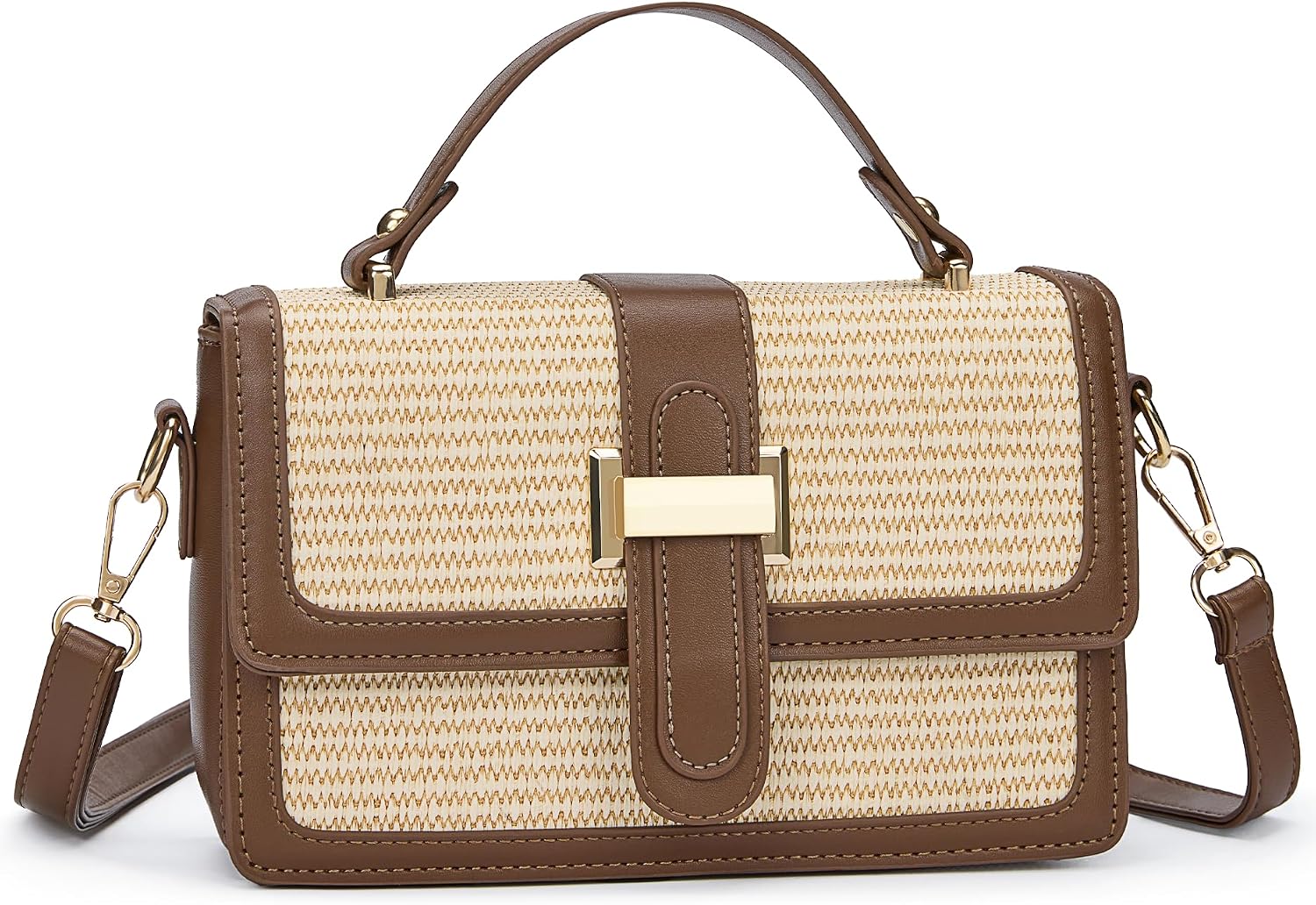 Women's Straw Woven Crossbody Bag with Top Handle Brown