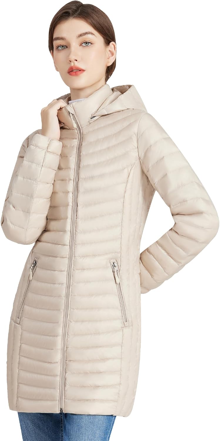 Women's Ultralight Hooded Long Down Coat Beige
