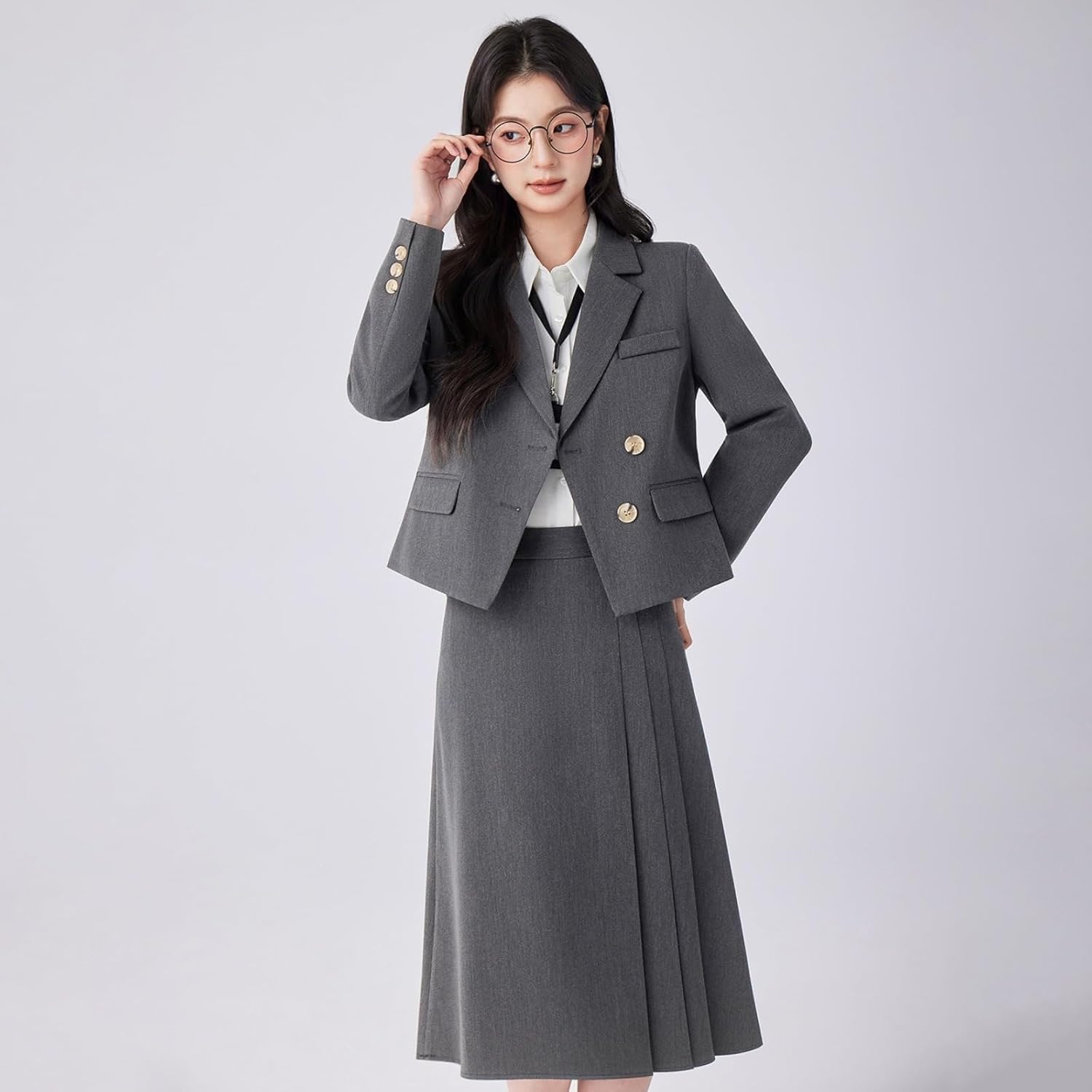 Short Sleeve Blazer Set Women's Summer Office Uniform Workwear