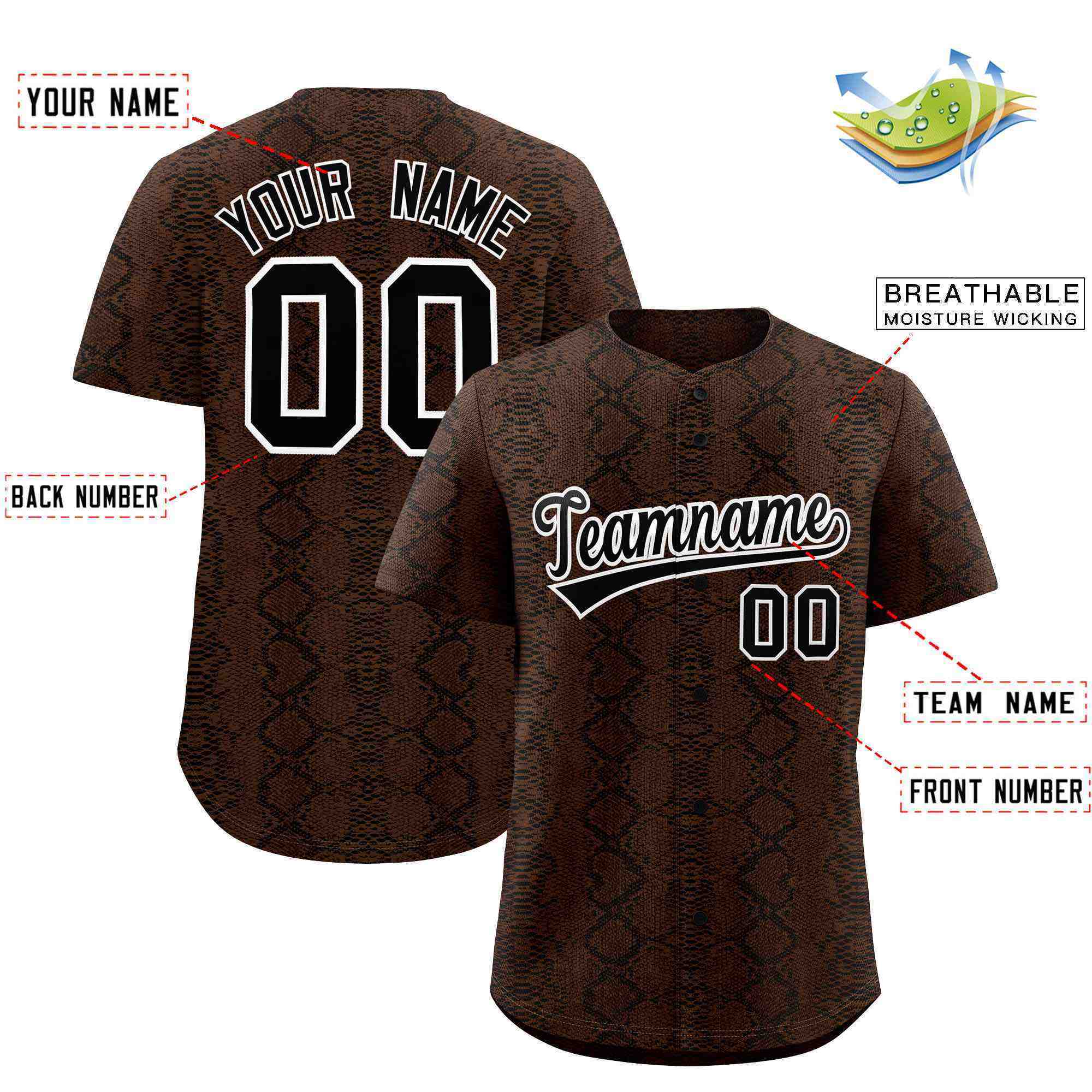 Benutzerdefiniertes authentisches Baseball-Trikot mit mehrfarbigem Schlangenledermuster