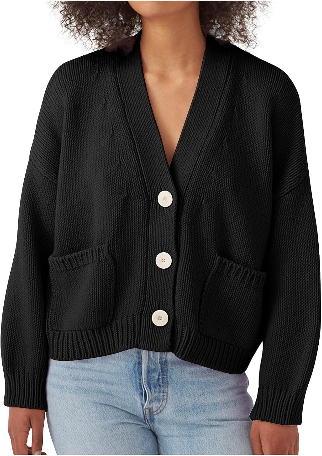 Women's Oversized Slouchy Knit Open Front Cardigan Sweaters Cropped Jackets Fall Casual Button Down Short Jacket