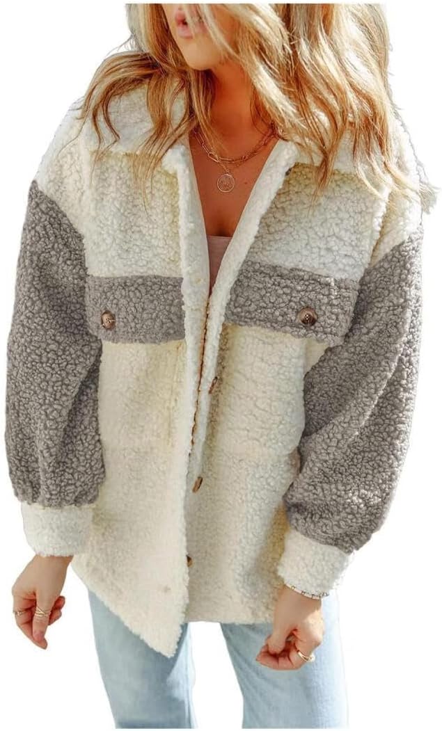 Women's Fashion Winter Coat Sherpa Fleece Faux Fur Shearling Oversized Jackets Warm Outerwear